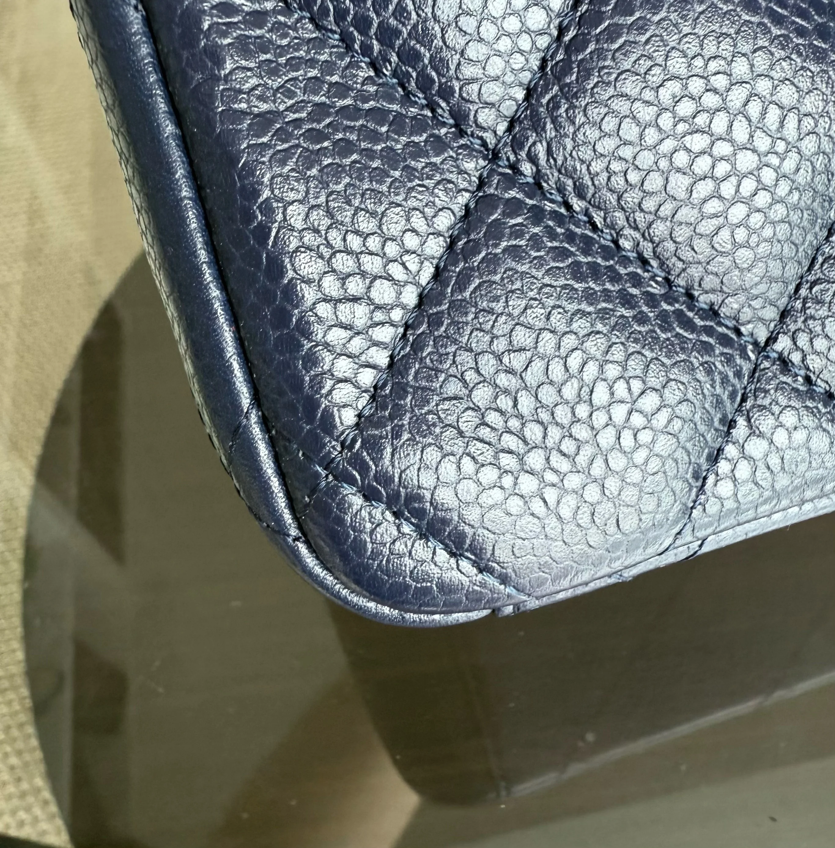 Chanel Classic Flap Maxi - Caviar Double Flap 33CM Quilted Grained Calfskin Dark Blue Silver Hardware Series 18