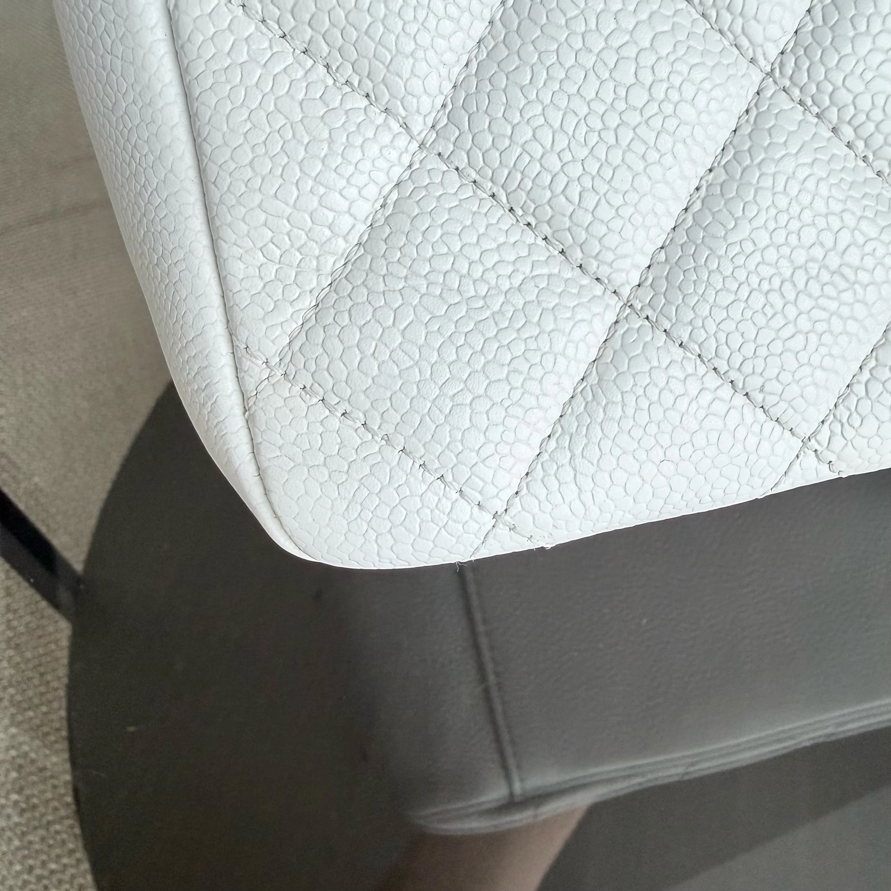 Chanel GST Grand Shopping Tote - Caviar Quilted White Silver Hardware