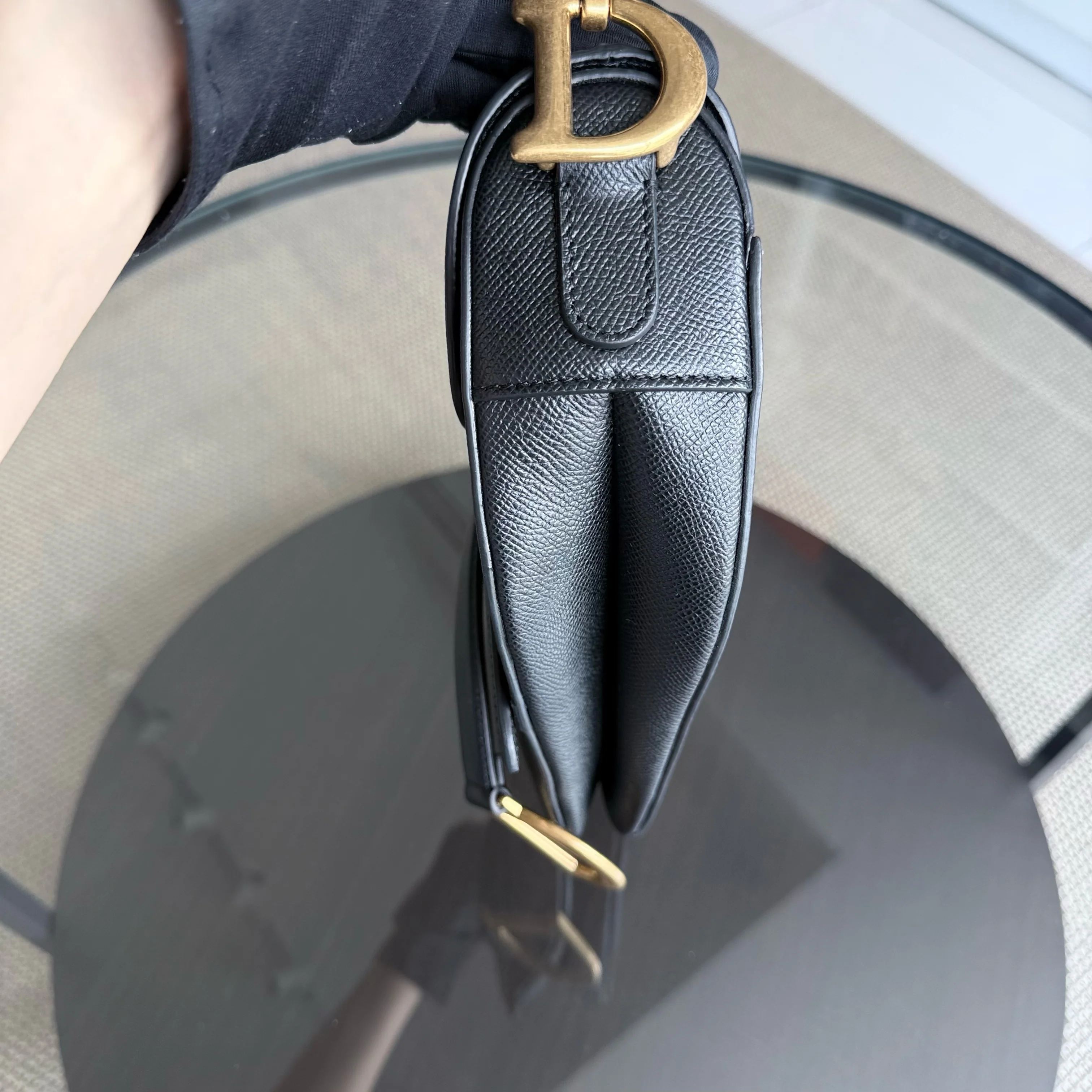 Dior Saddle Medium With Strap - Grained Calfskin Black Gold Hardware