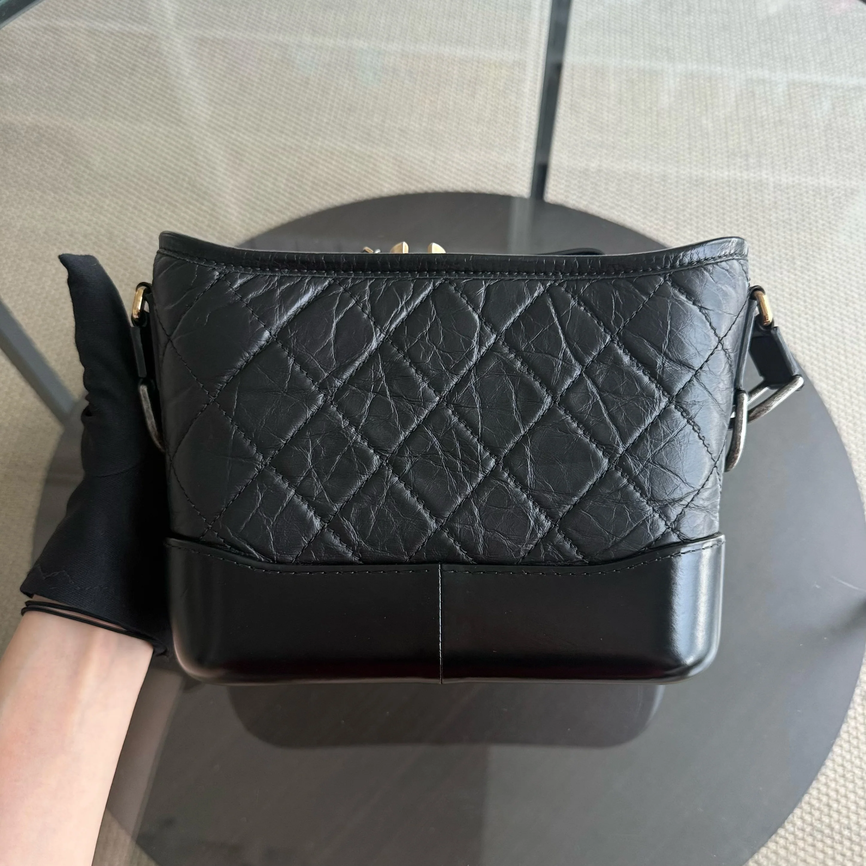 Chanel Gabrielle Small - Quilted Aged Calfskin Black Two-tone Gold Hardware