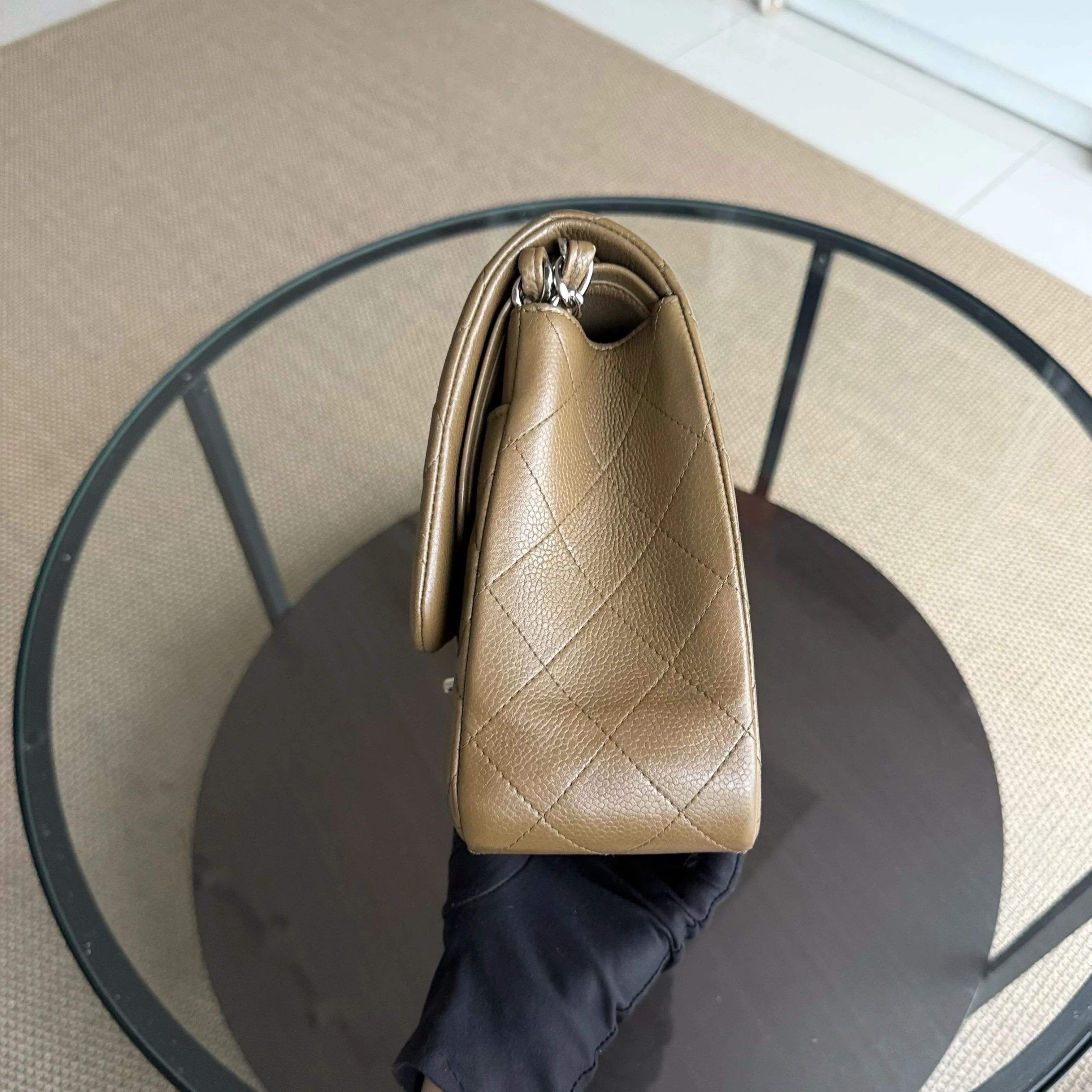 Chanel Classic Flap Jumbo - Caviar Quilted Double Flap Olive Green Silver Hardware Series 16