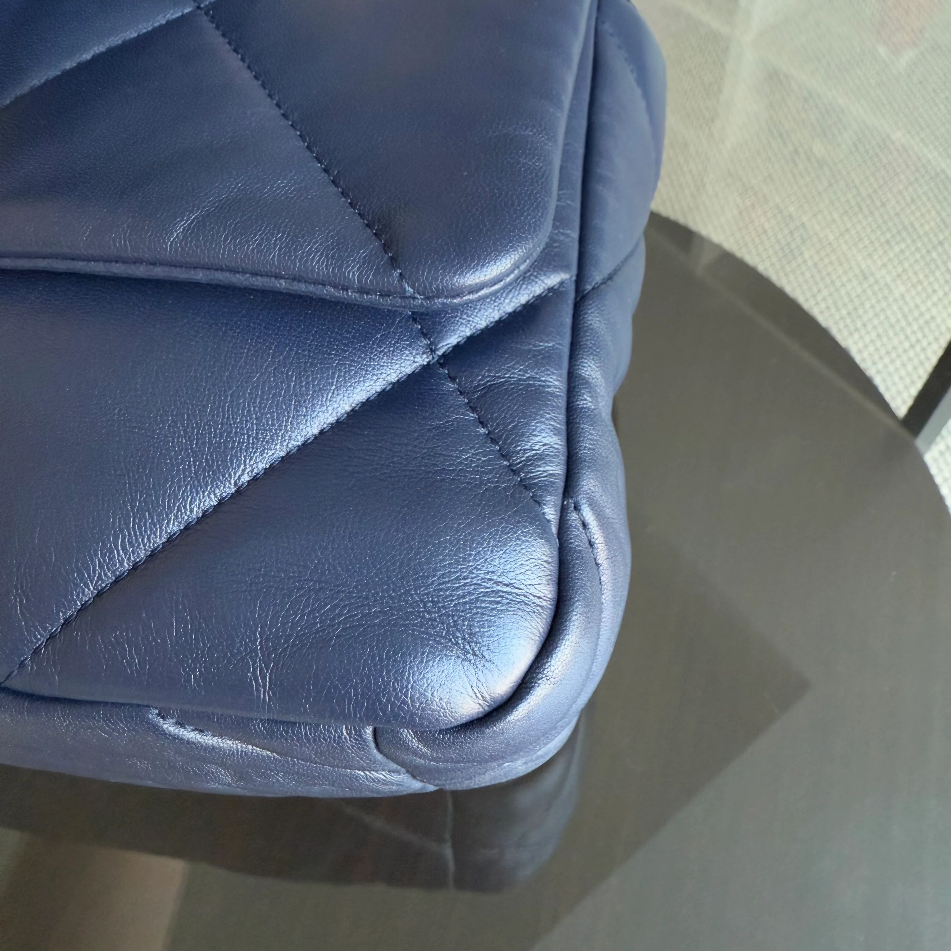 Chanel 19 Bag Small - C19 Quilted Goatskin Dark Navy Blue Two-tone Hardware Series 31