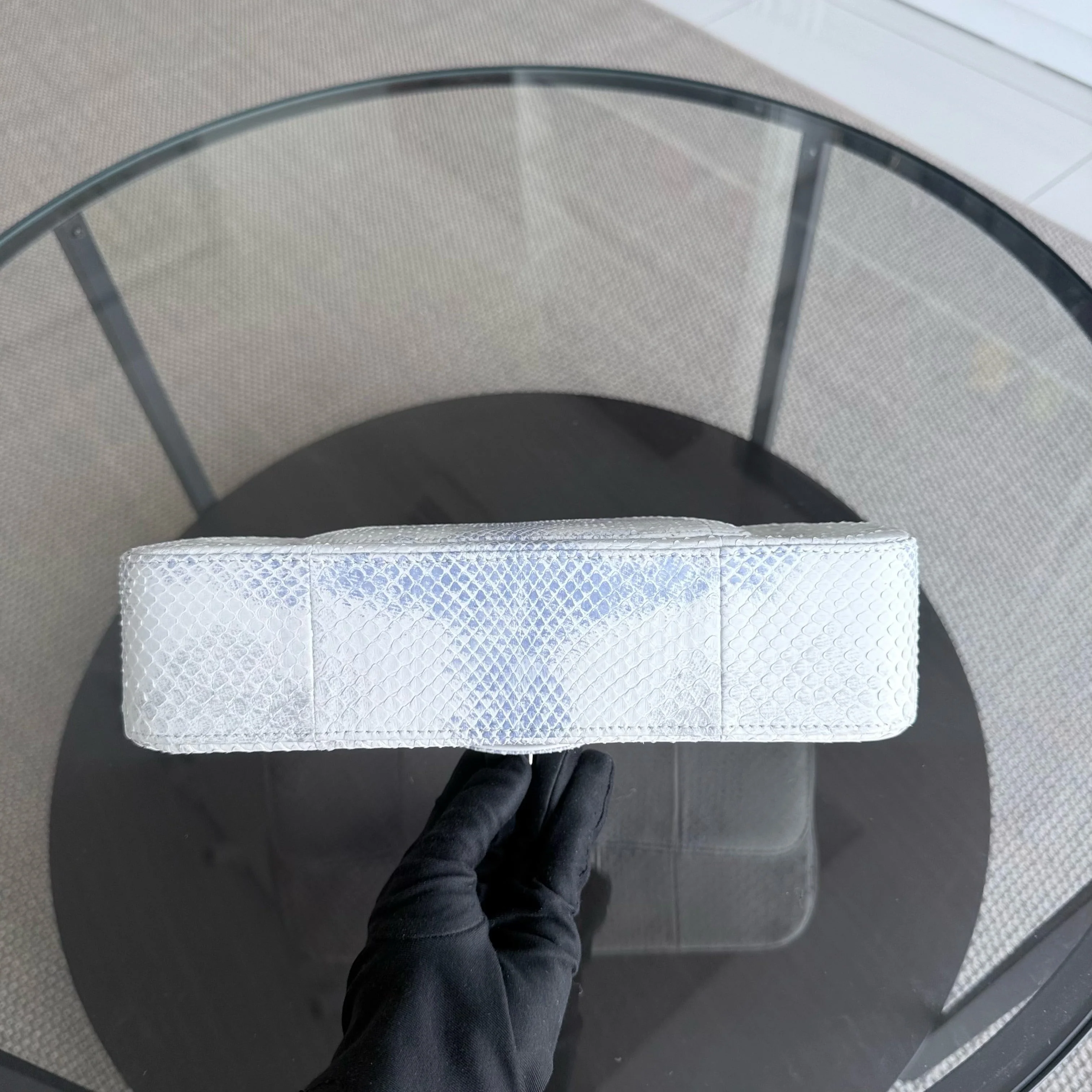 Chanel Classic Flap Medium - Python 25CM Quilted White Silver Hardware Series 23