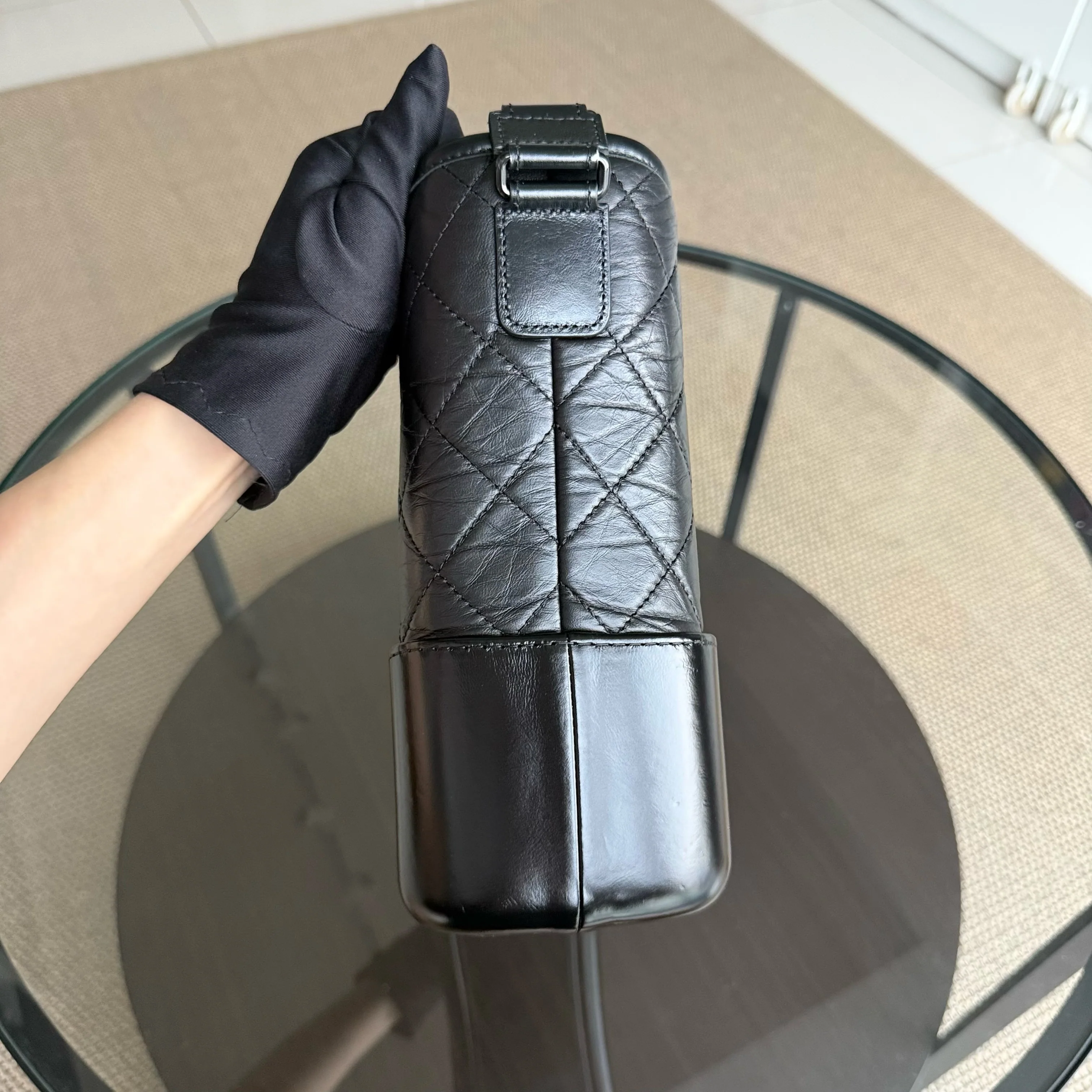 Chanel Gabrielle Medium - Quilted Aged Calfskin Black All Black Hardware Series 29