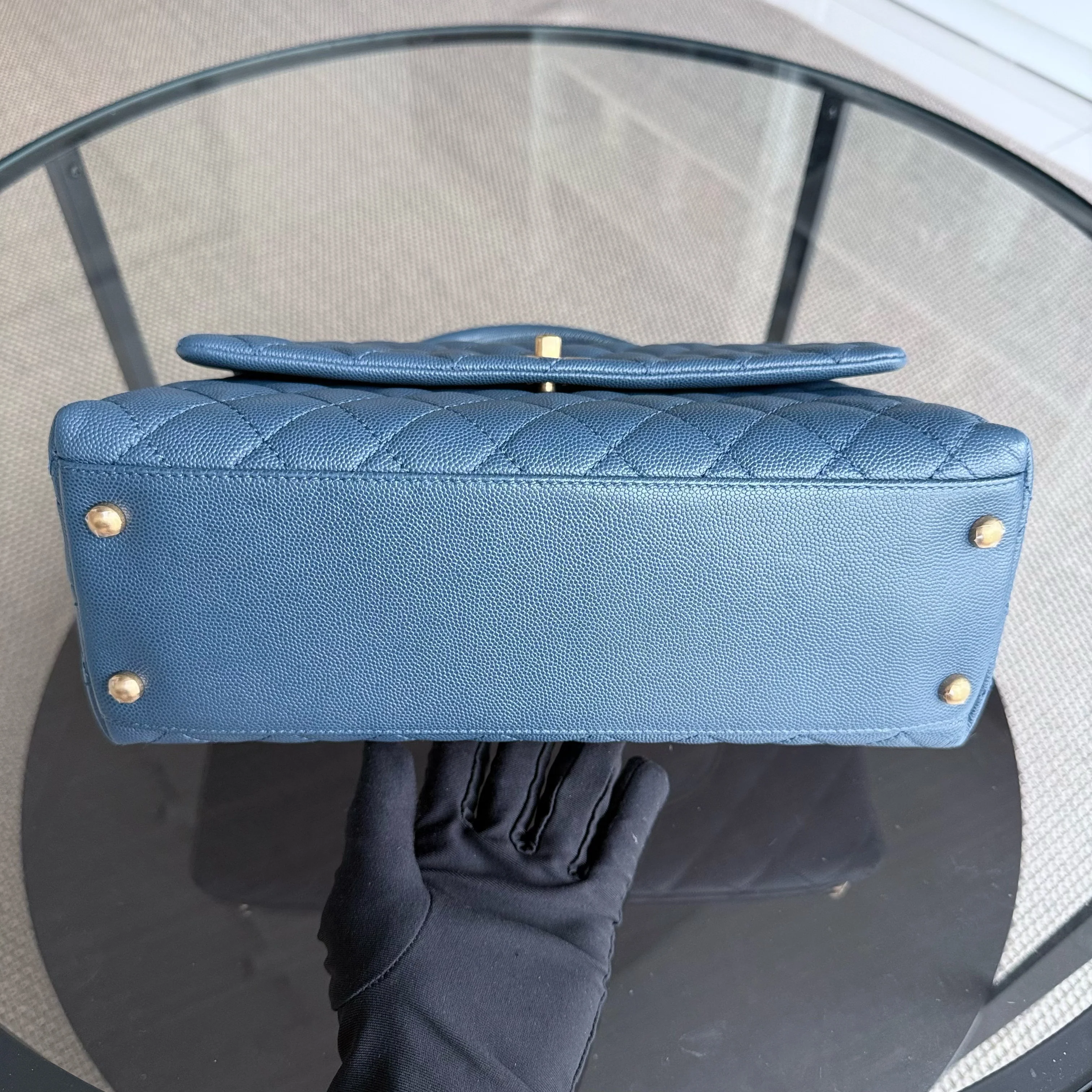 Chanel Coco Handle Medium - Caviar Quilted Blue Grained Calfskin Gold Hardware Series 23