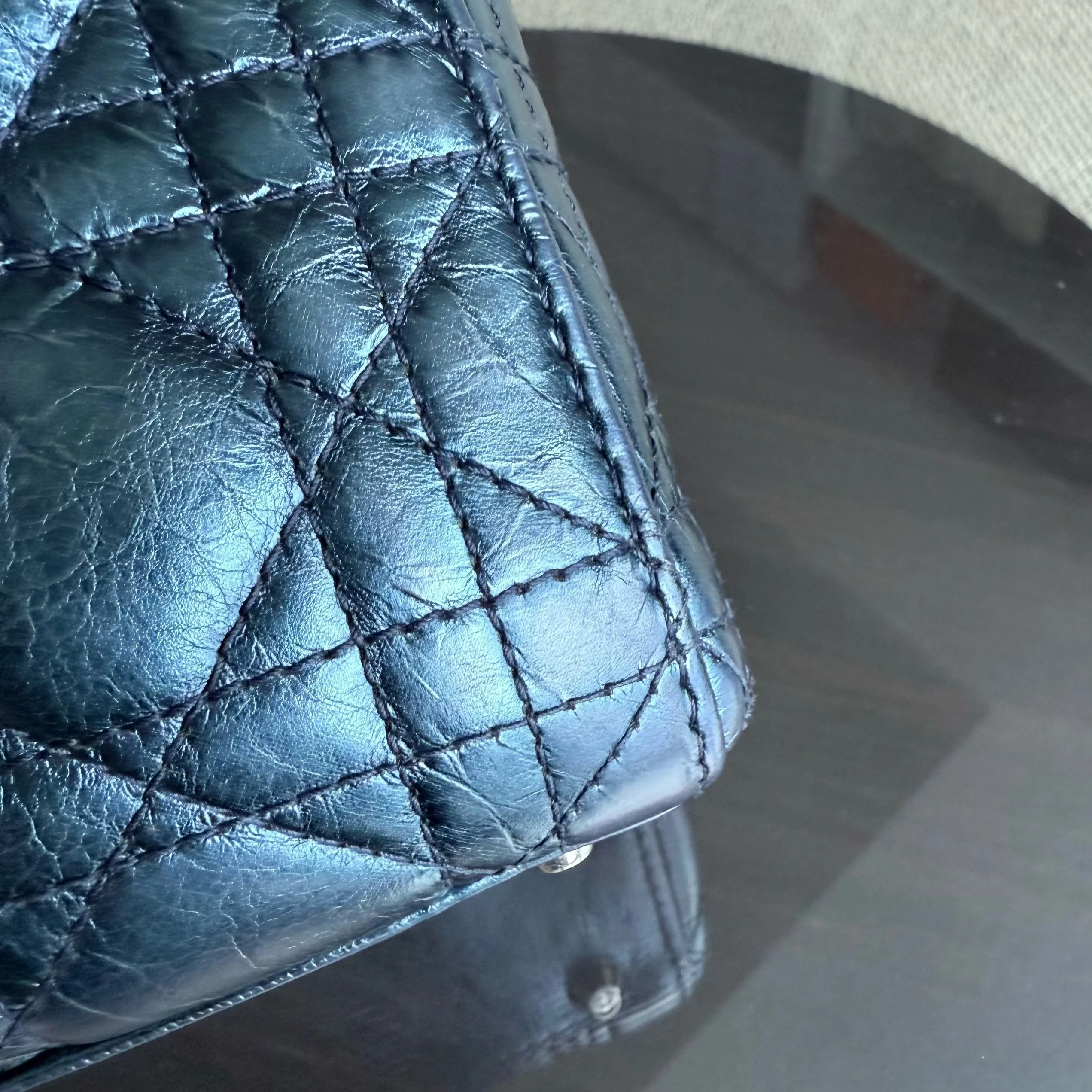 Dior Lady Mini - Cannage Glazed Calfskin Metallic Blue Silver Hardware