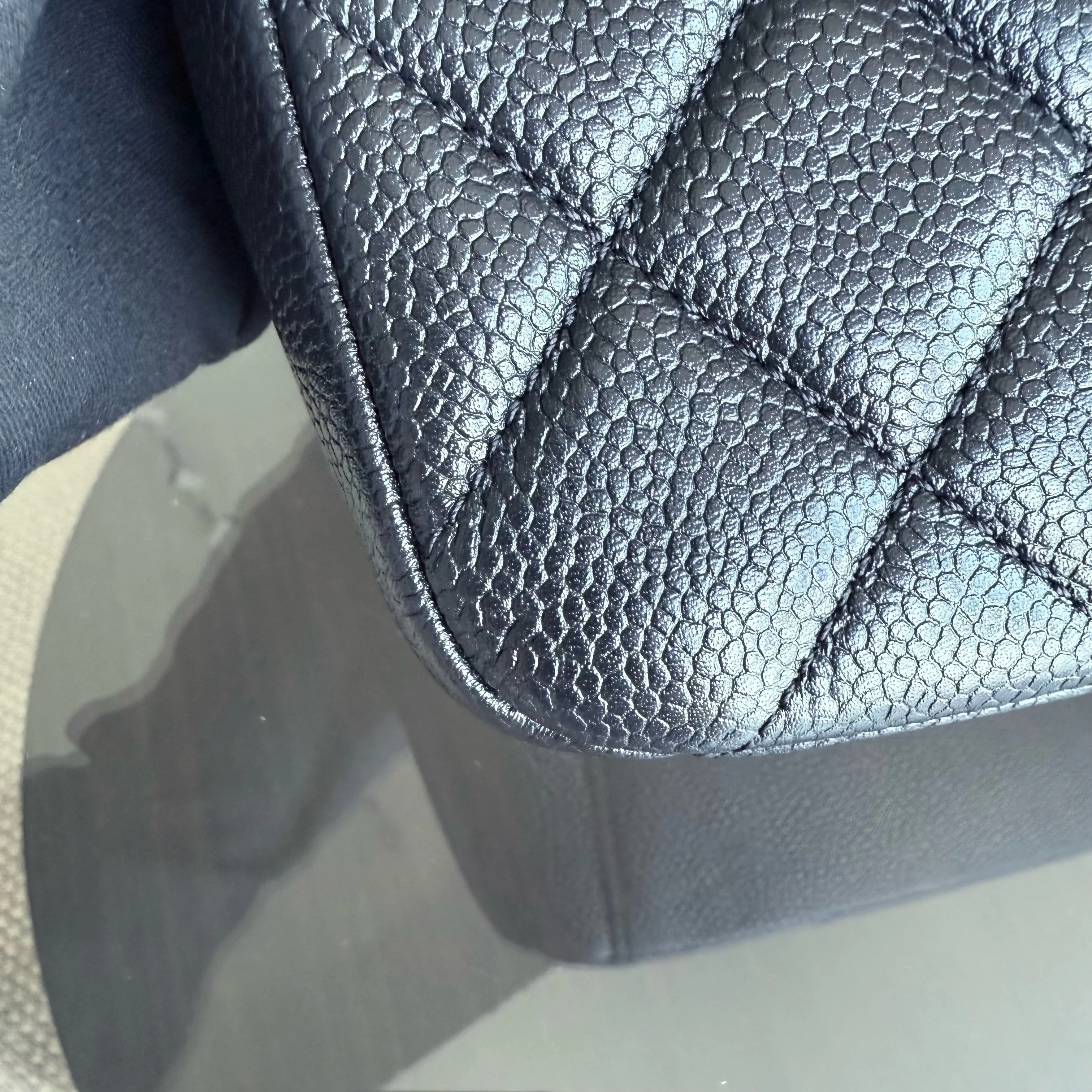 Chanel Seasonal Flap Bag - Caviar Quilted Medallion Soul Black Caviar Gold Hardware Microchip