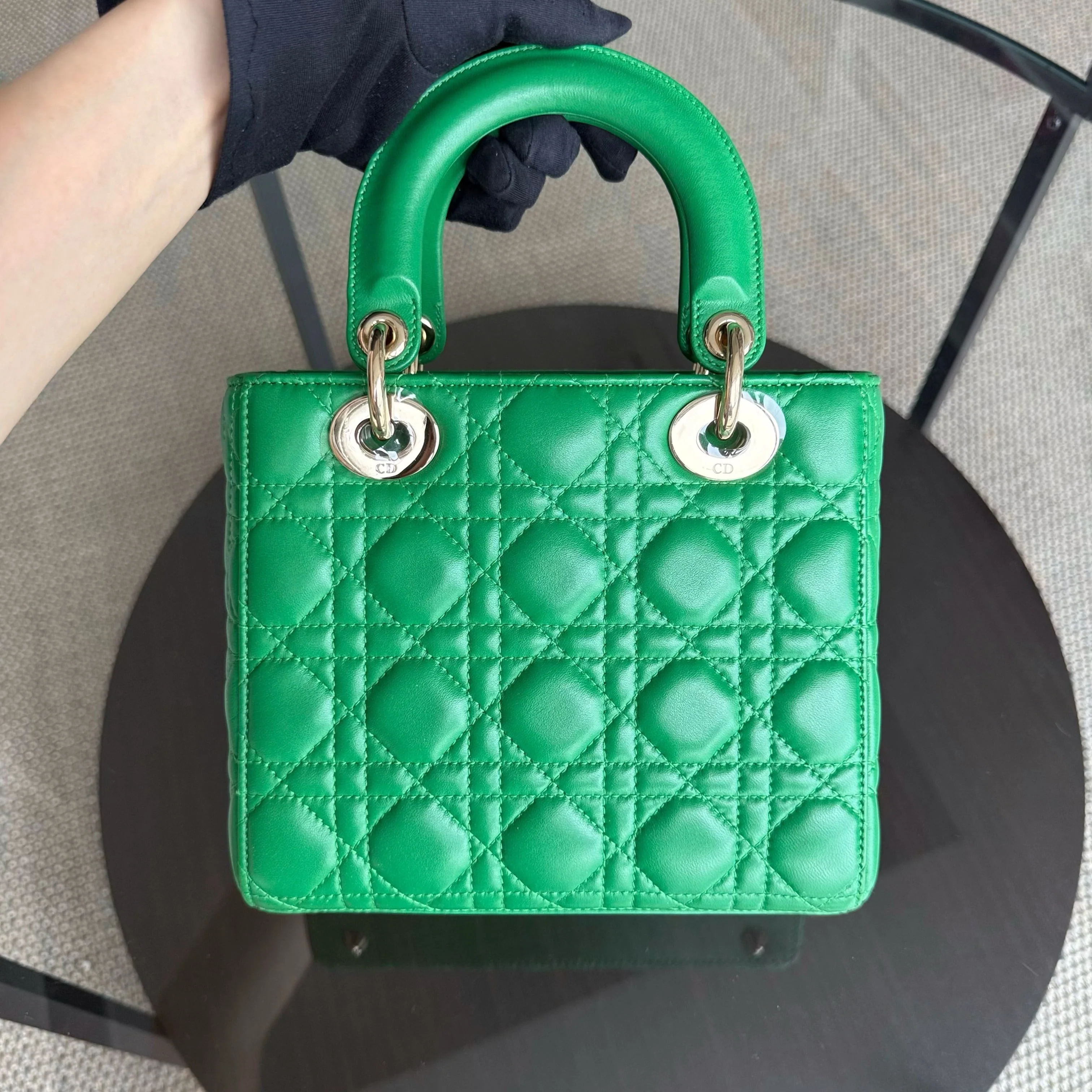 Dior Lady Small Flap - Cannage Lambskin Green Gold Hardware