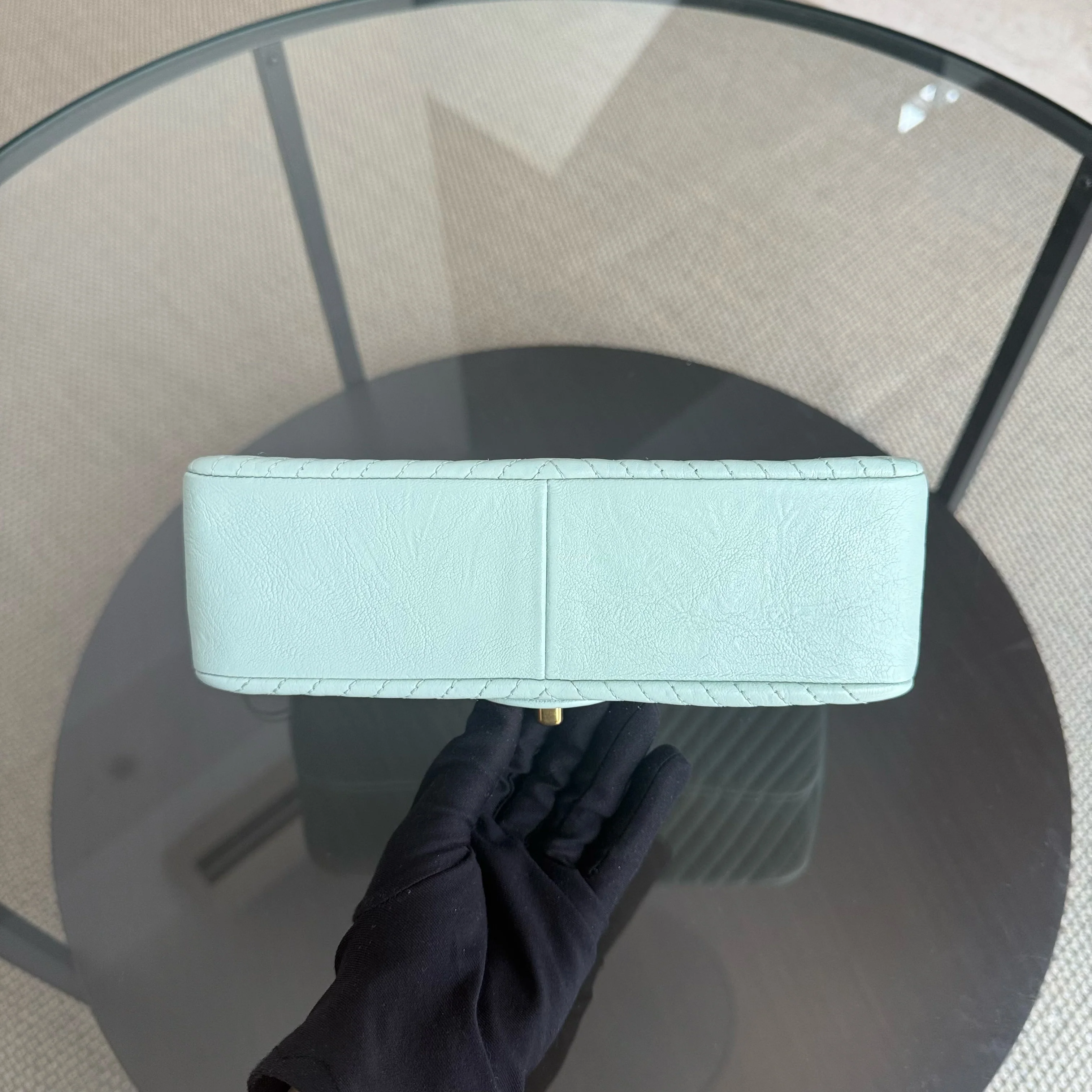 Chanel Seasonal Flap Small - 23CM Surpique CC Herringbone Medallion Flap Chevron Mint Green Gold Hardware Series 20