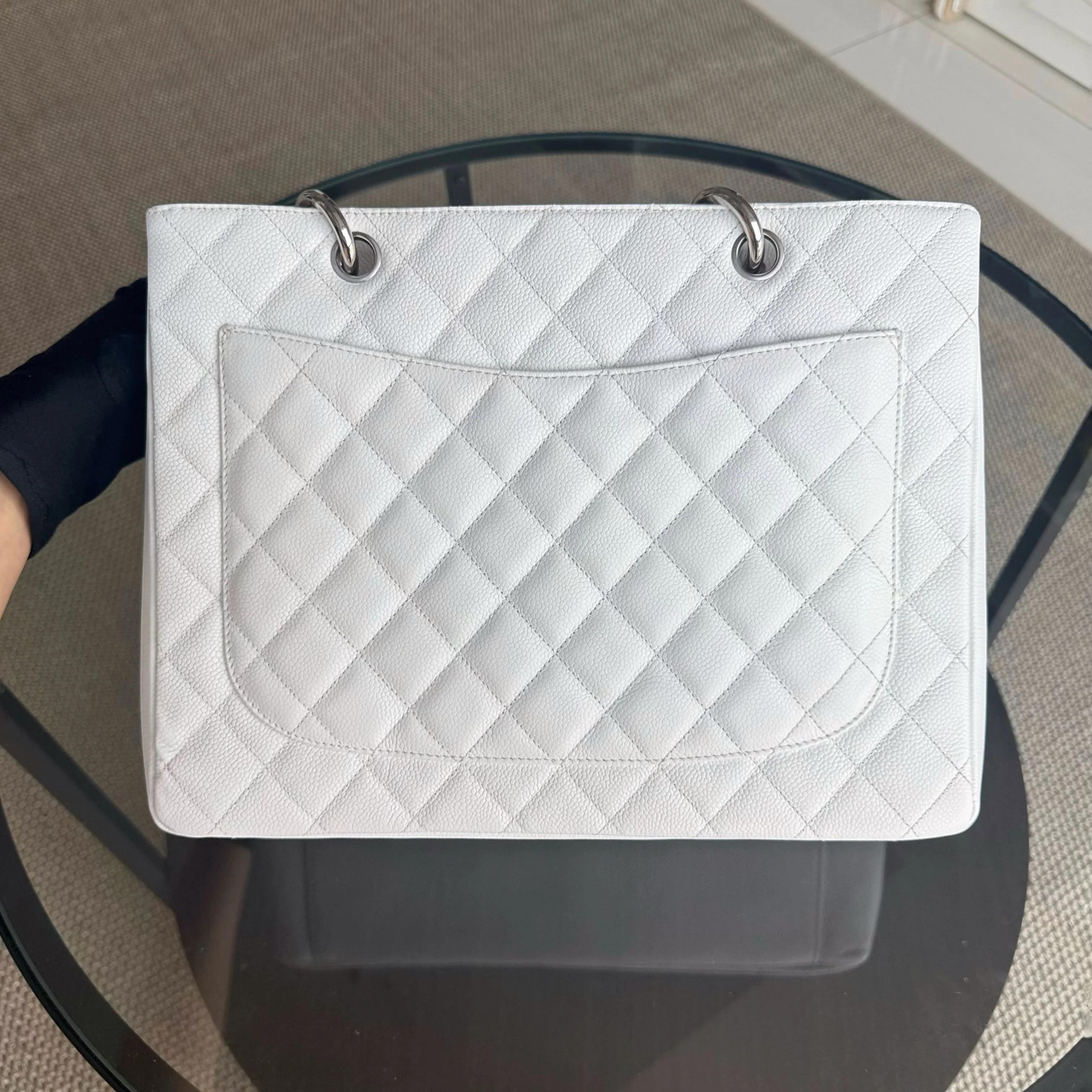 Chanel GST Grand Shopping Tote - Caviar Quilted White Silver Hardware