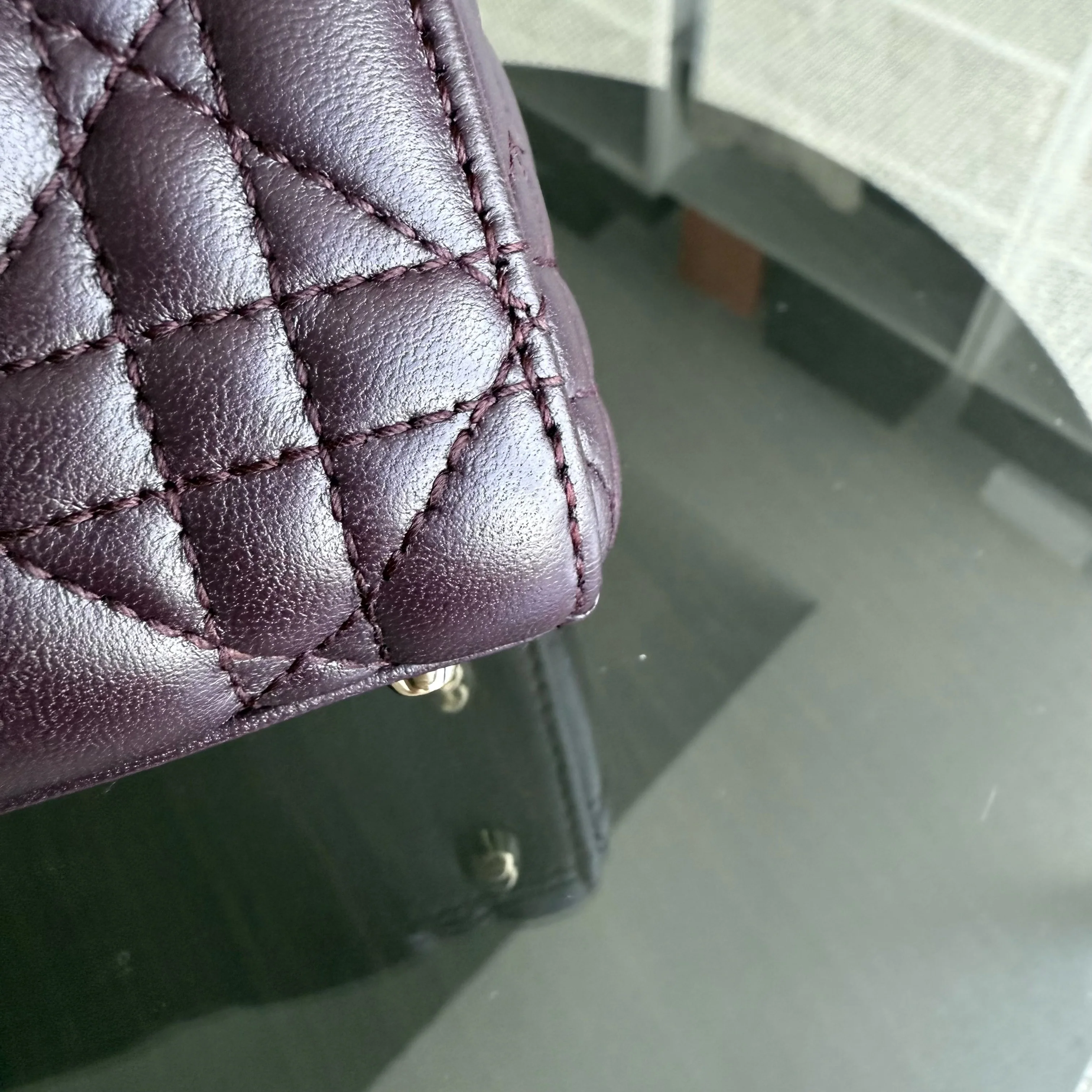 Dior Lady Mini - Cannage Lambskin Wine Burgundy Gold Hardware Chain Strap