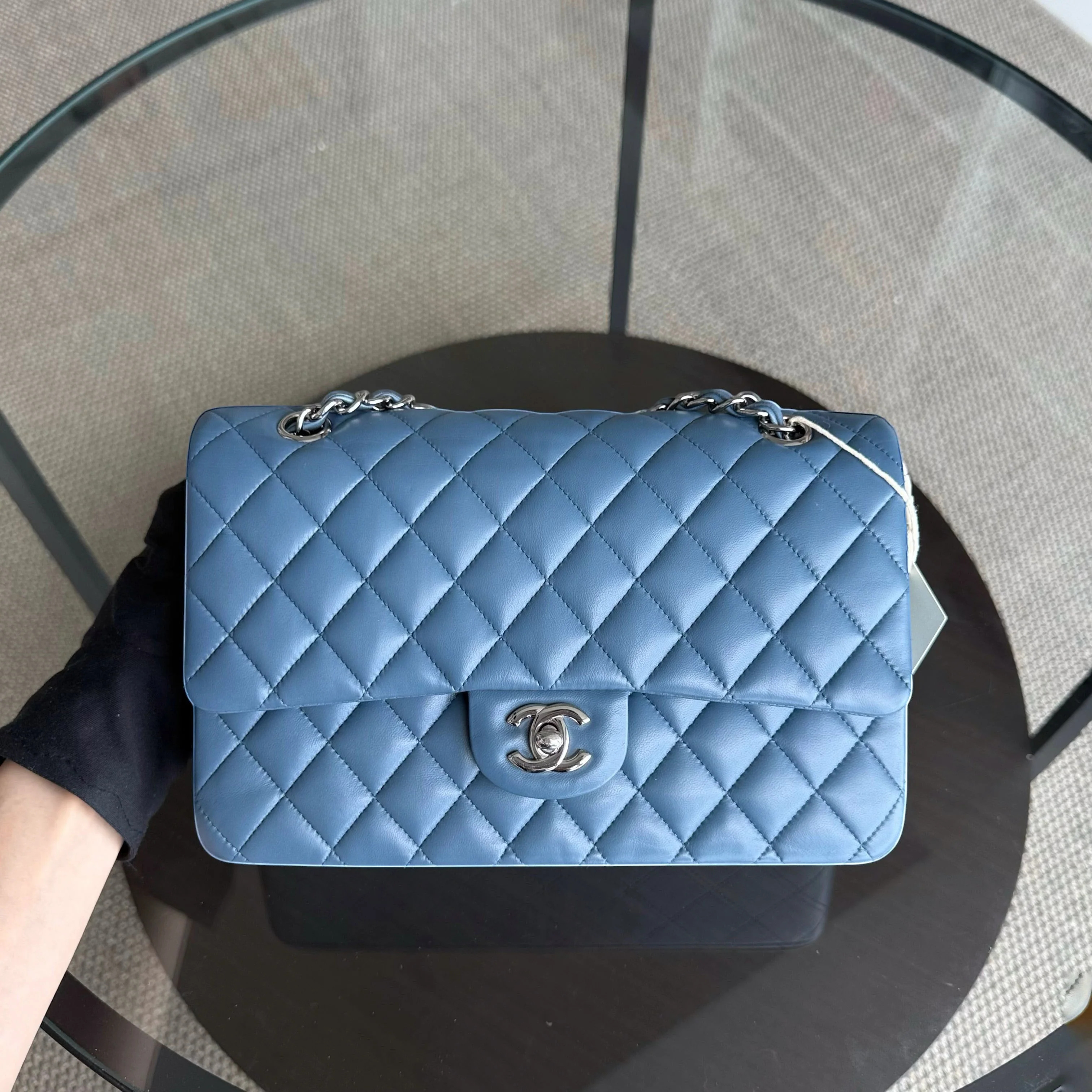 Chanel Classic Flap Medium - 25CM Quilted Lambskin Blue Silver Hardware Series 17