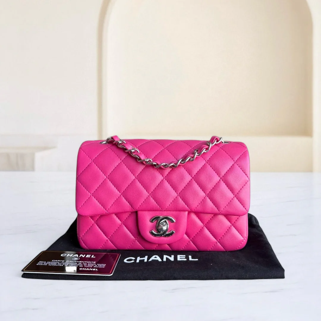 Chanel Classic Flap Mini Rectangle - 20CM Quilted Lambskin Pink Gold Hardware Series 19