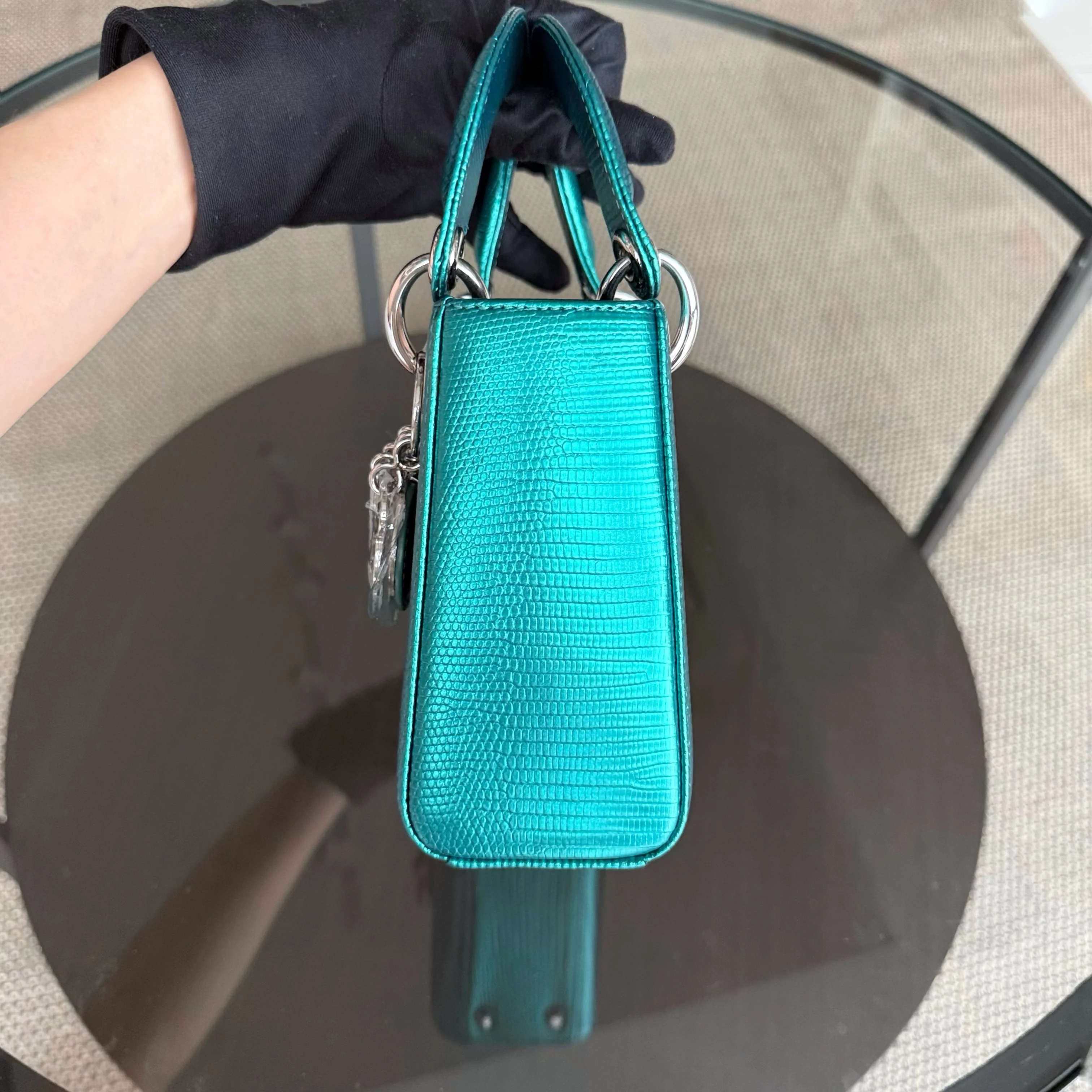 Dior Lady Mini - Exotic Lizard Green color Silver Hardware