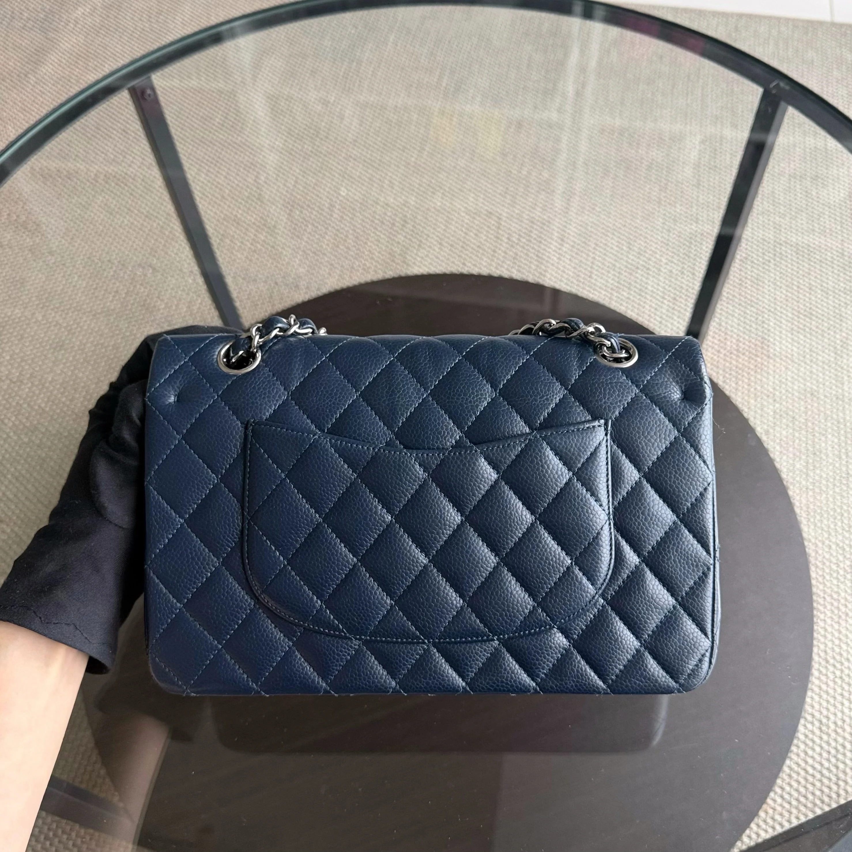 Chanel Classic Flap Medium - Caviar 25CM Quilted Dark Midnight Blue Silver Hardware Series 19