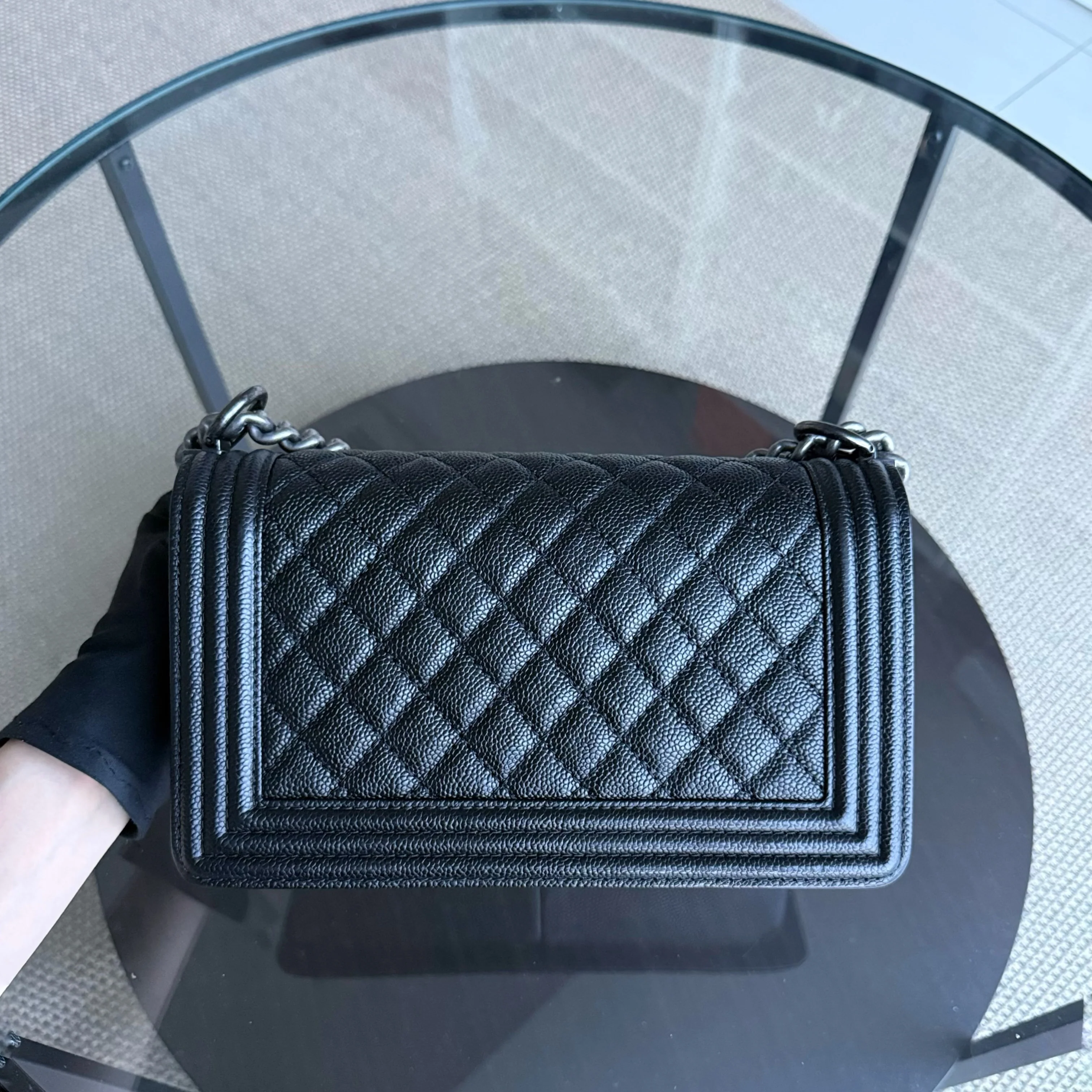 Chanel Boy Medium - Caviar Quilted Grained Calfskin Black Ruthenium Silver Hardware Series 20