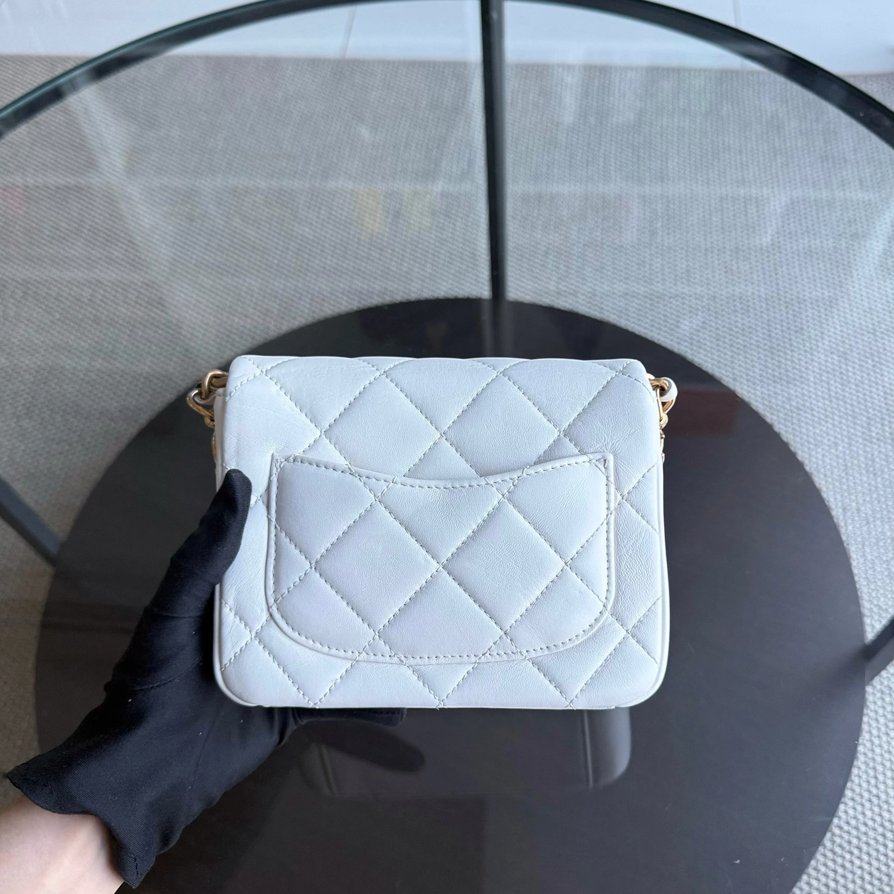 Chanel Classic Flap Mini Square - 17CM Quilted Lambskin White Gold Hardware Microchip