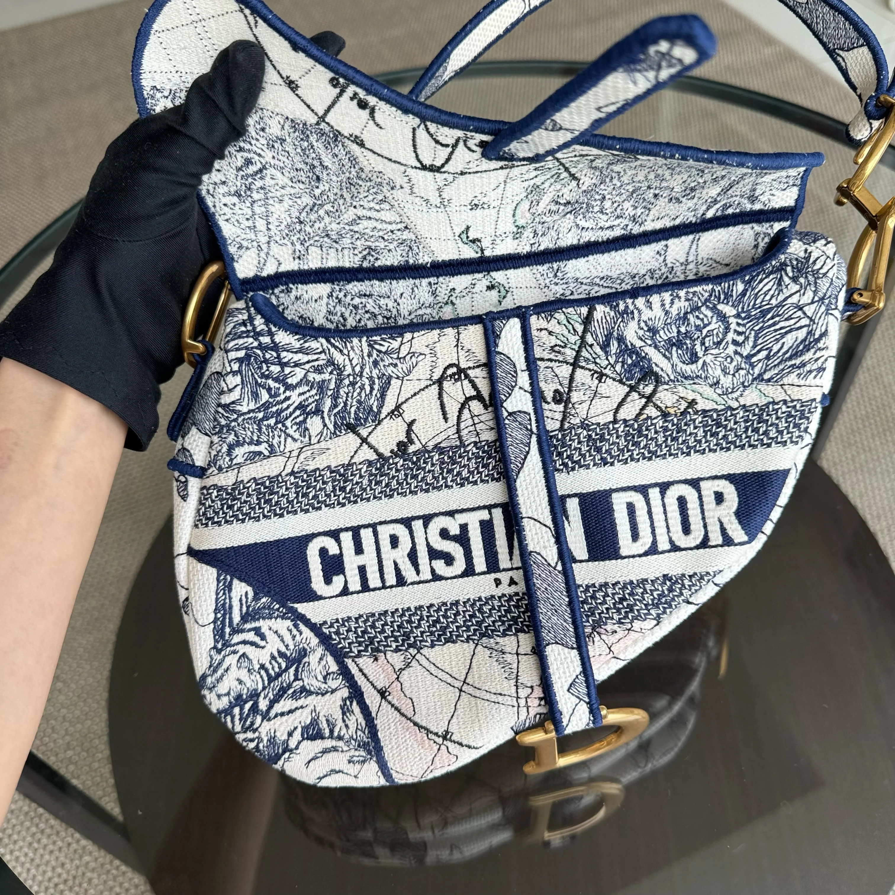 Dior Saddle Medium Blue Toile De Jouy Embroidery Canvas AGHW