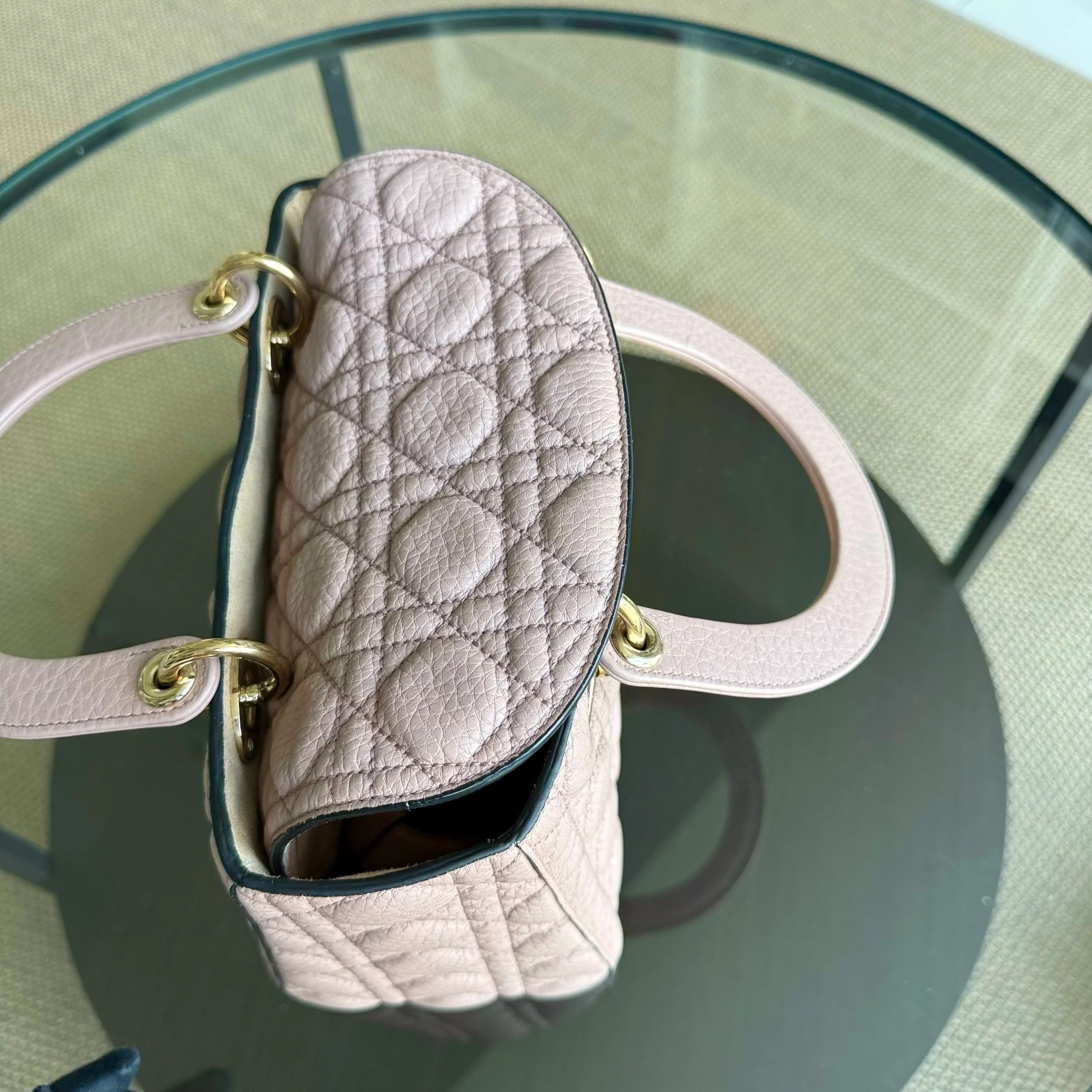 Dior Lady Medium Flap - Cannage Grained Calfskin Blush Nude Pink Gold Hardware