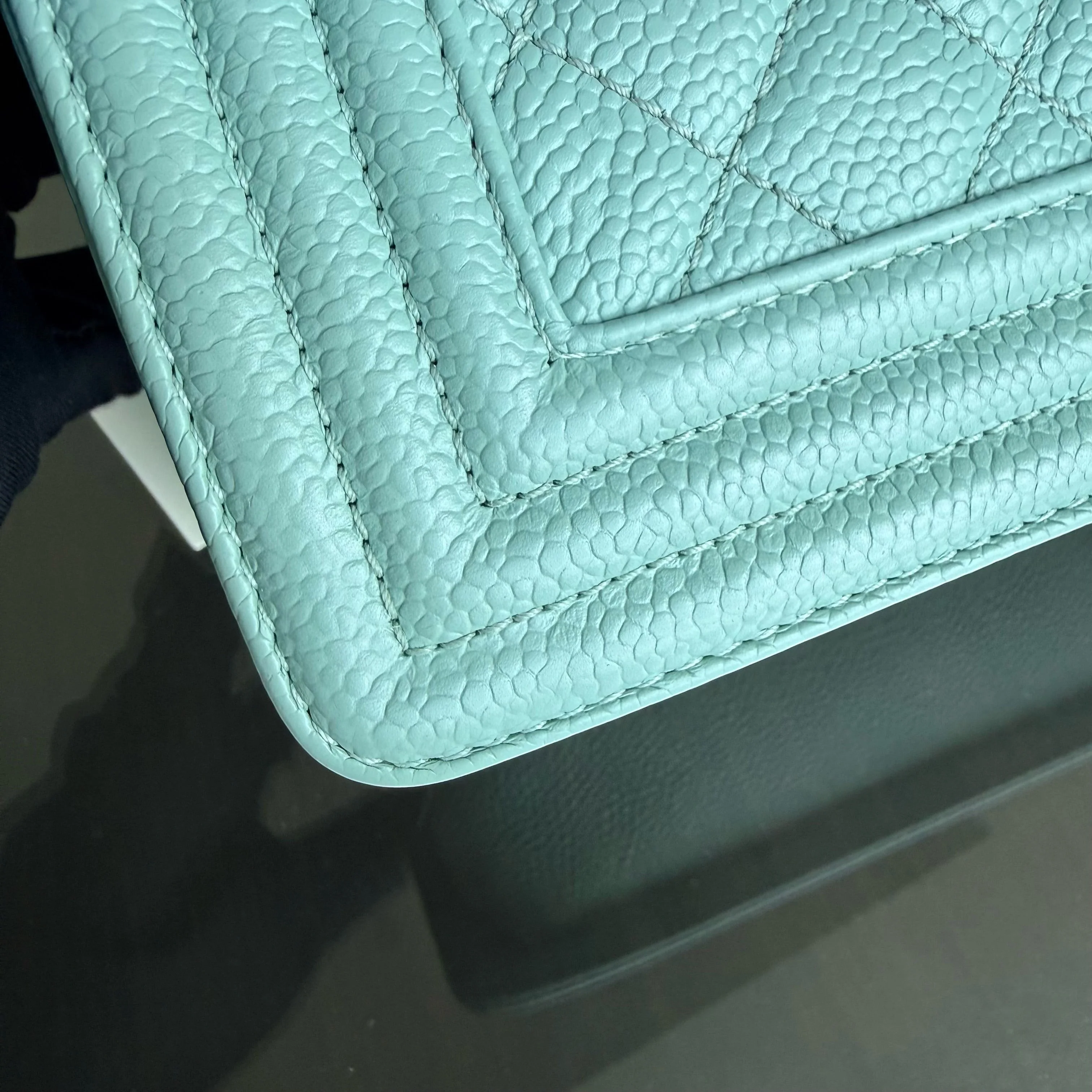 Chanel Boy Small - Caviar 20CM Quilted Tiffany Blue Gold Hardware Series 28