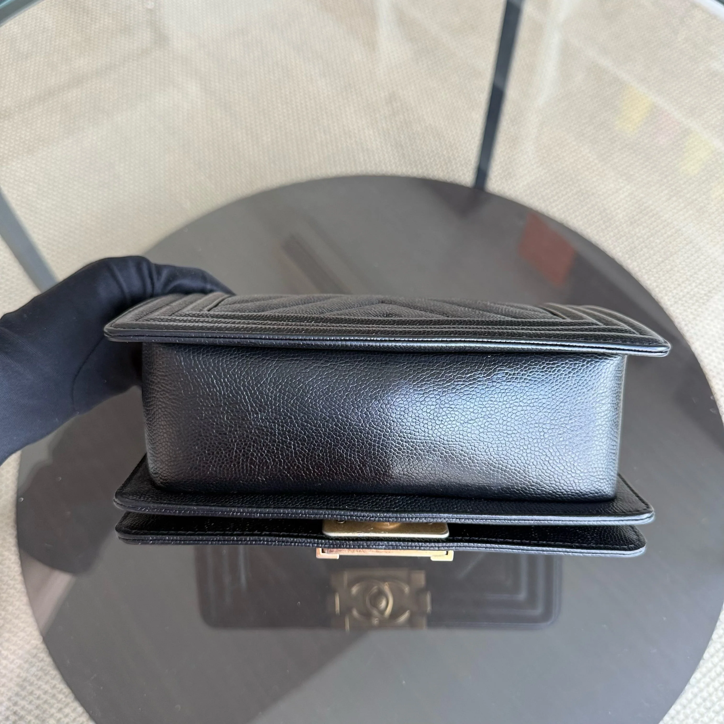 Chanel Boy Small - Caviar 20CM Chevron Black Gold Hardware Series 24