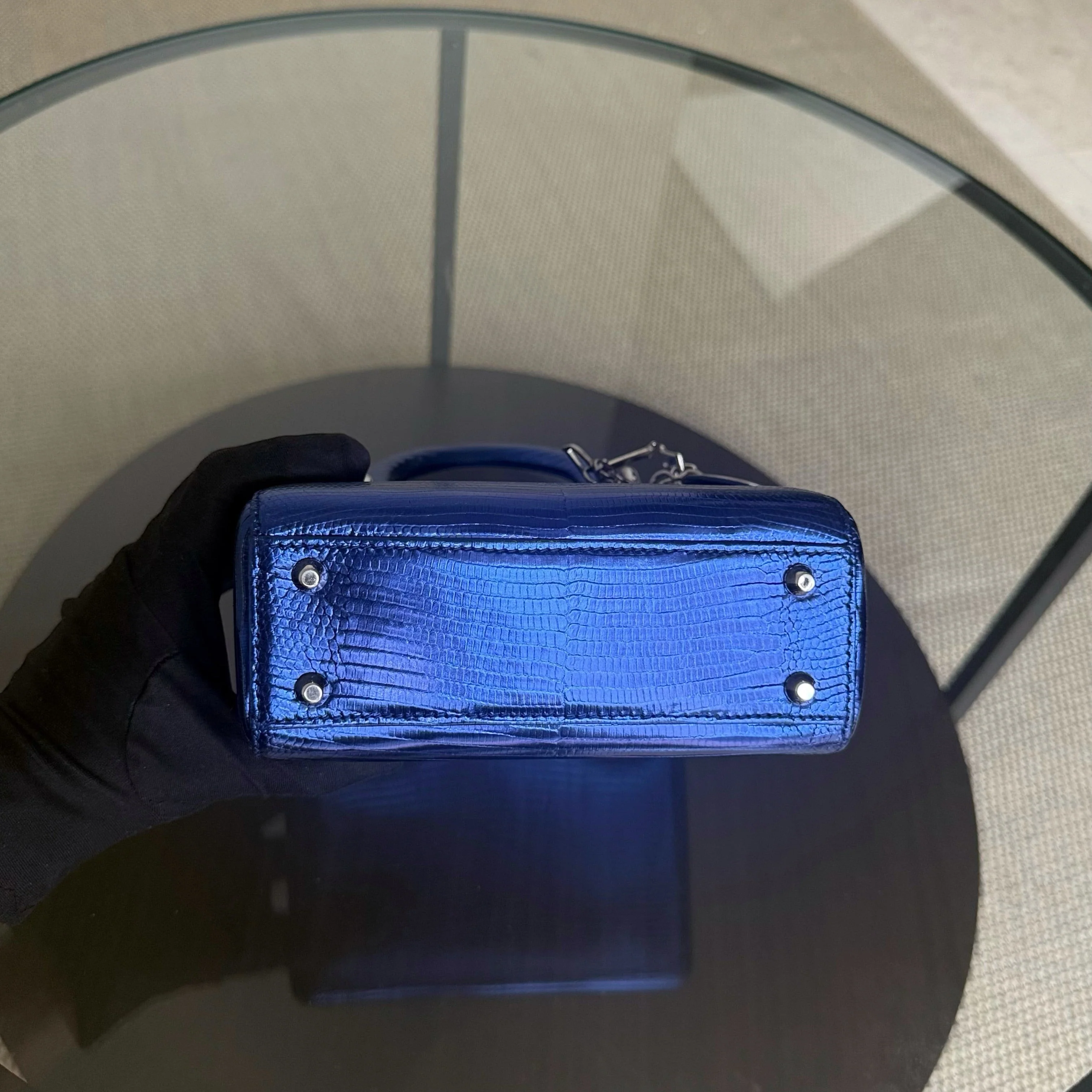 Dior Lady Mini - Exotic Lizard Blue Silver Hardware