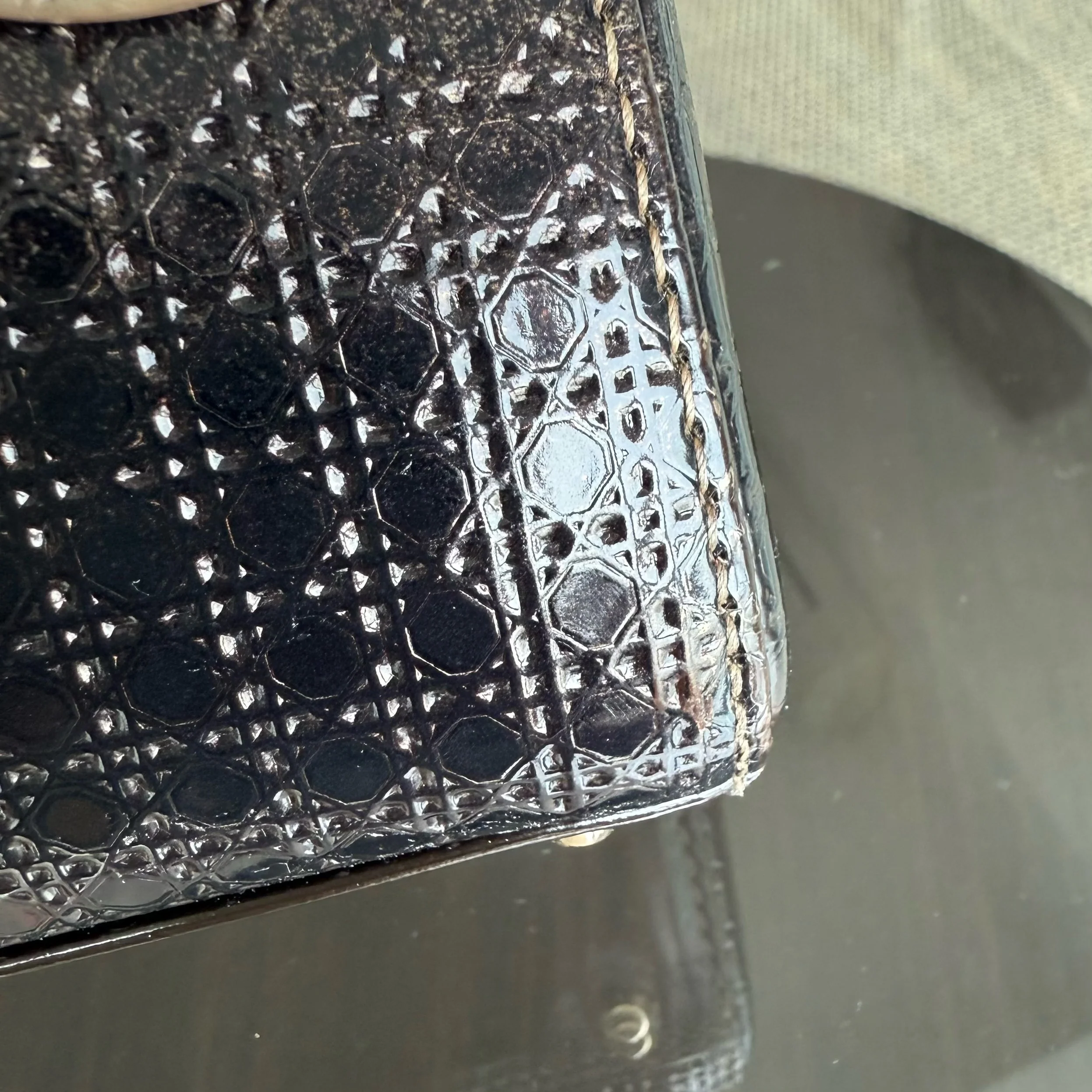 Dior Lady Mini - Calfskin Micro-Cannage Metallic Gold Gold Hardware Adjustable Strap