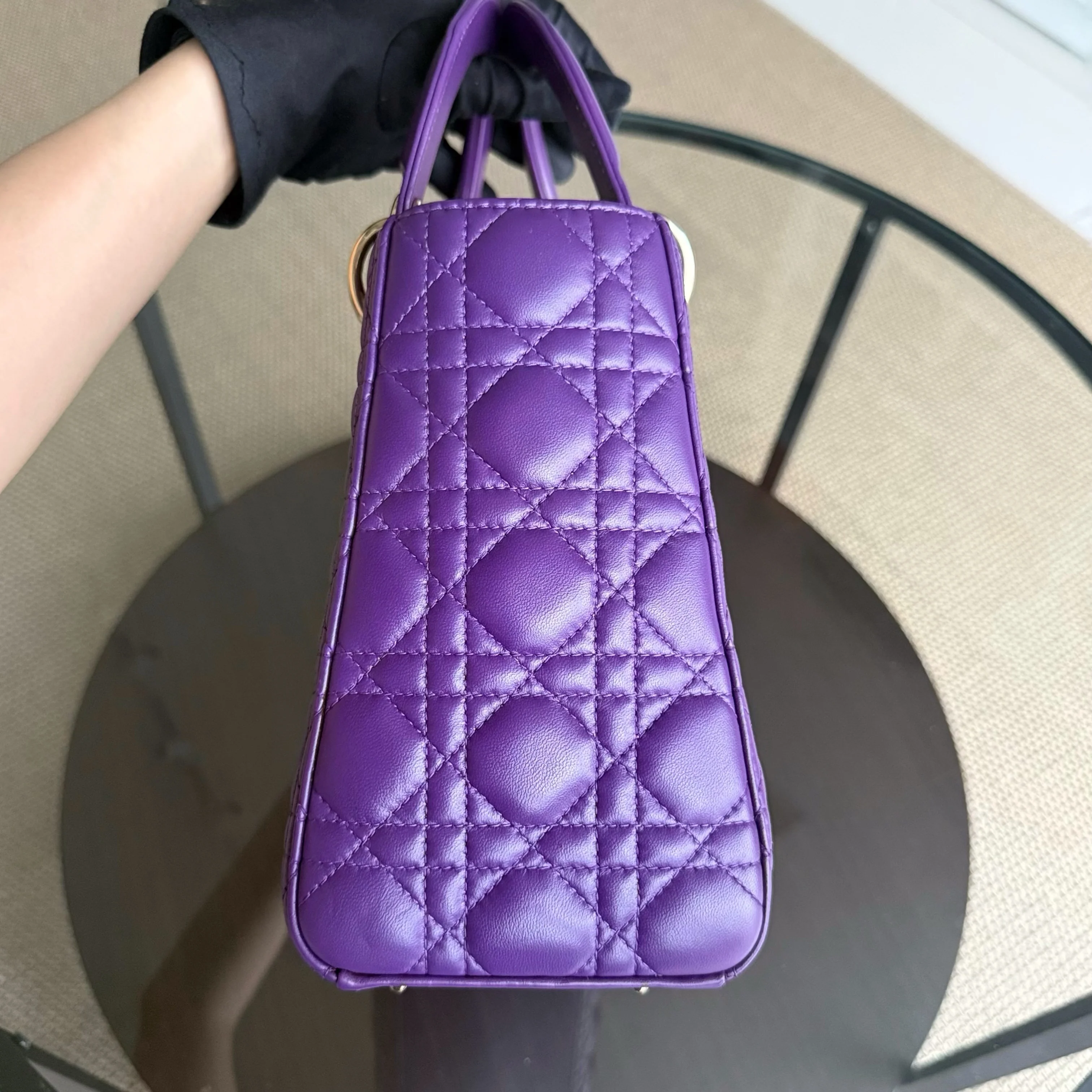 Dior Lady Medium - Cannage Lambskin Purple Silver Hardware