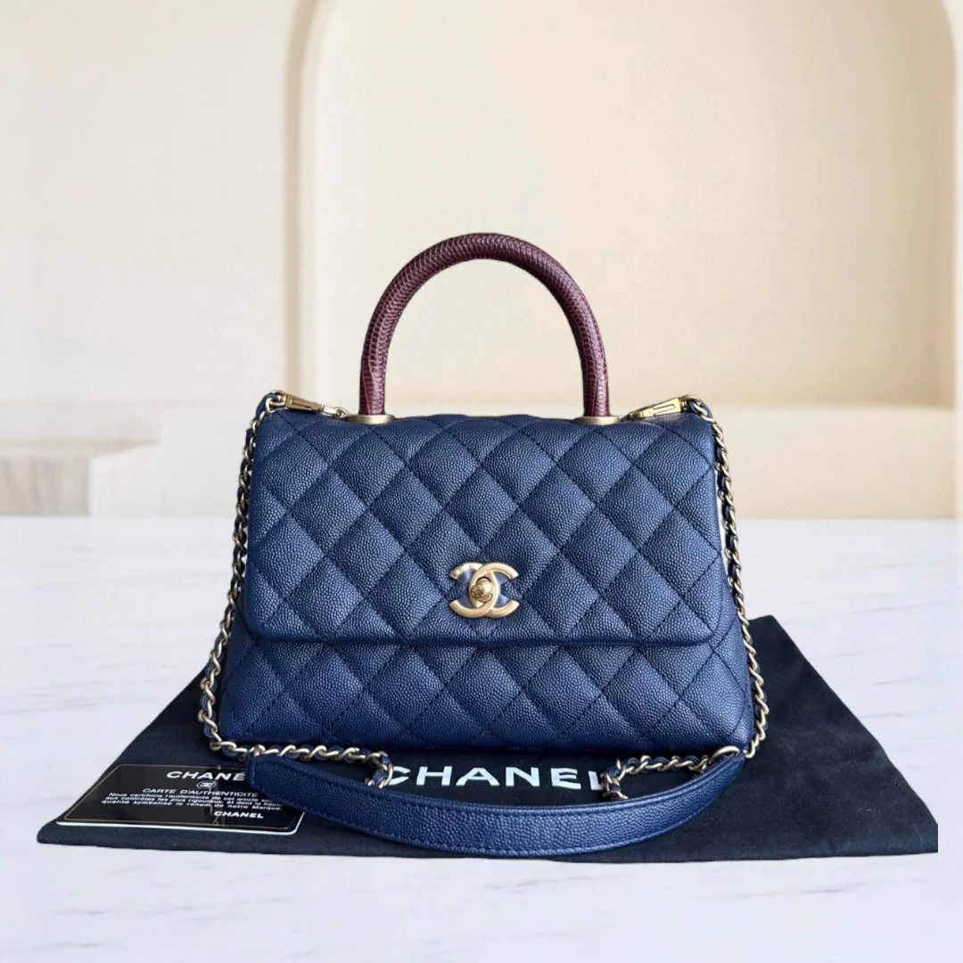 Chanel Coco Handle Small - Caviar Quilted Grained Calfskin Dark Blue Gold Hardware Series 24
