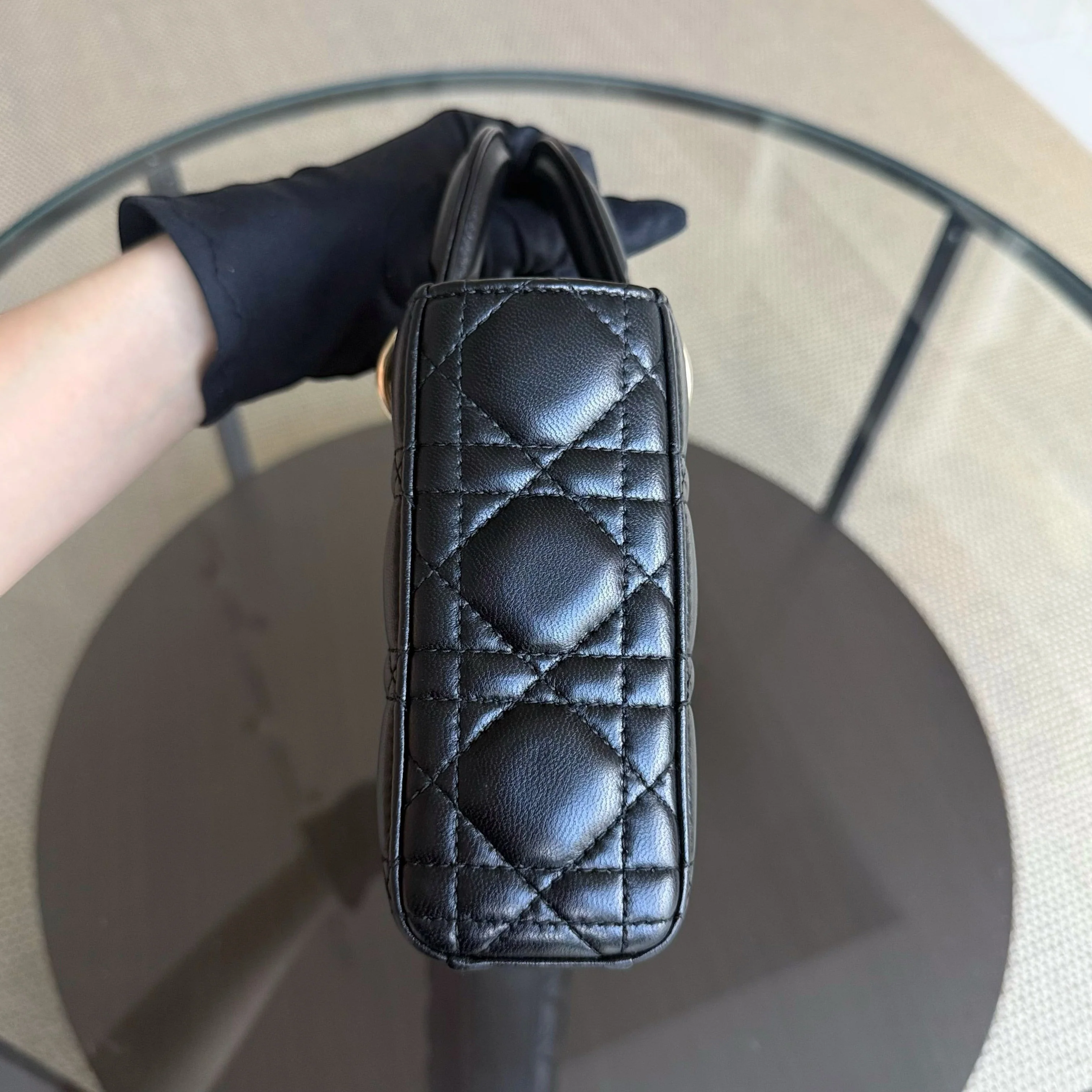 Dior D-Joy Medium - Cannage Lambskin Black Gold Hardware