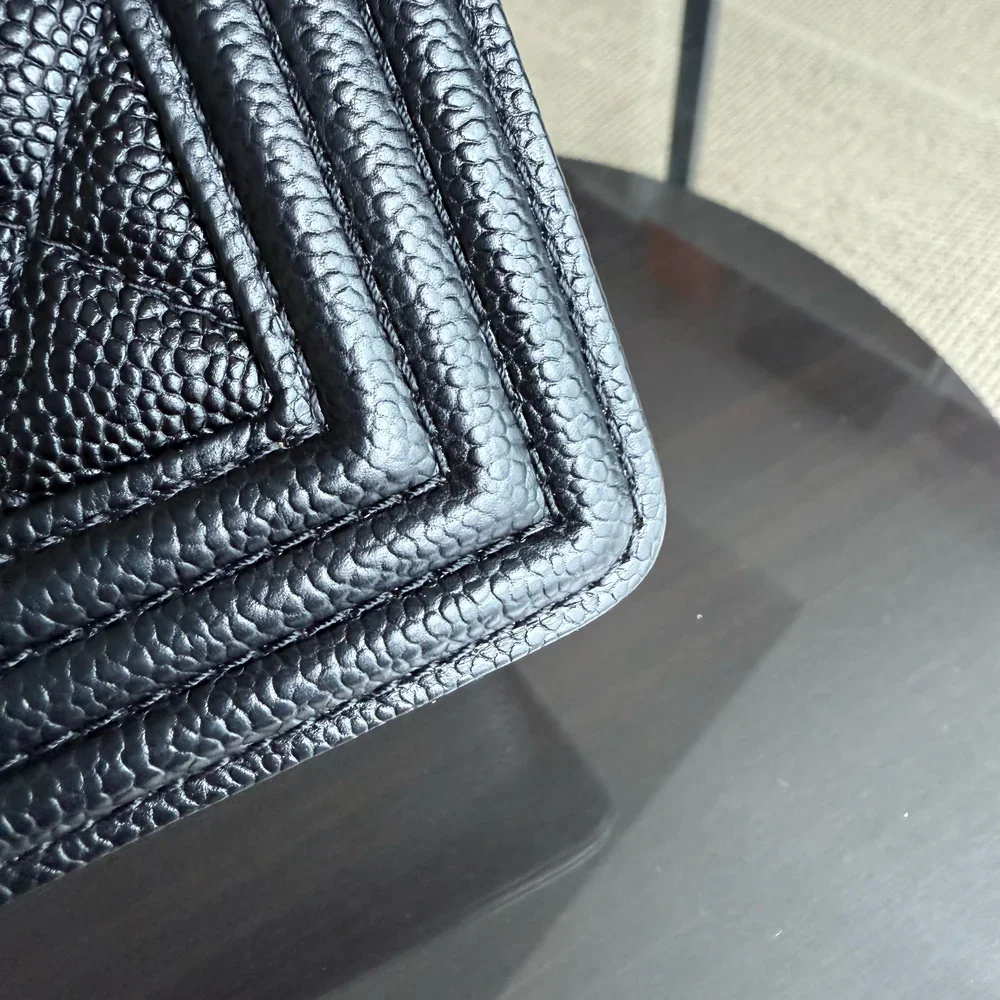 Chanel Boy Medium - Caviar 25CM Quilted Grained Calfskin Black Gold Hardware Series 19