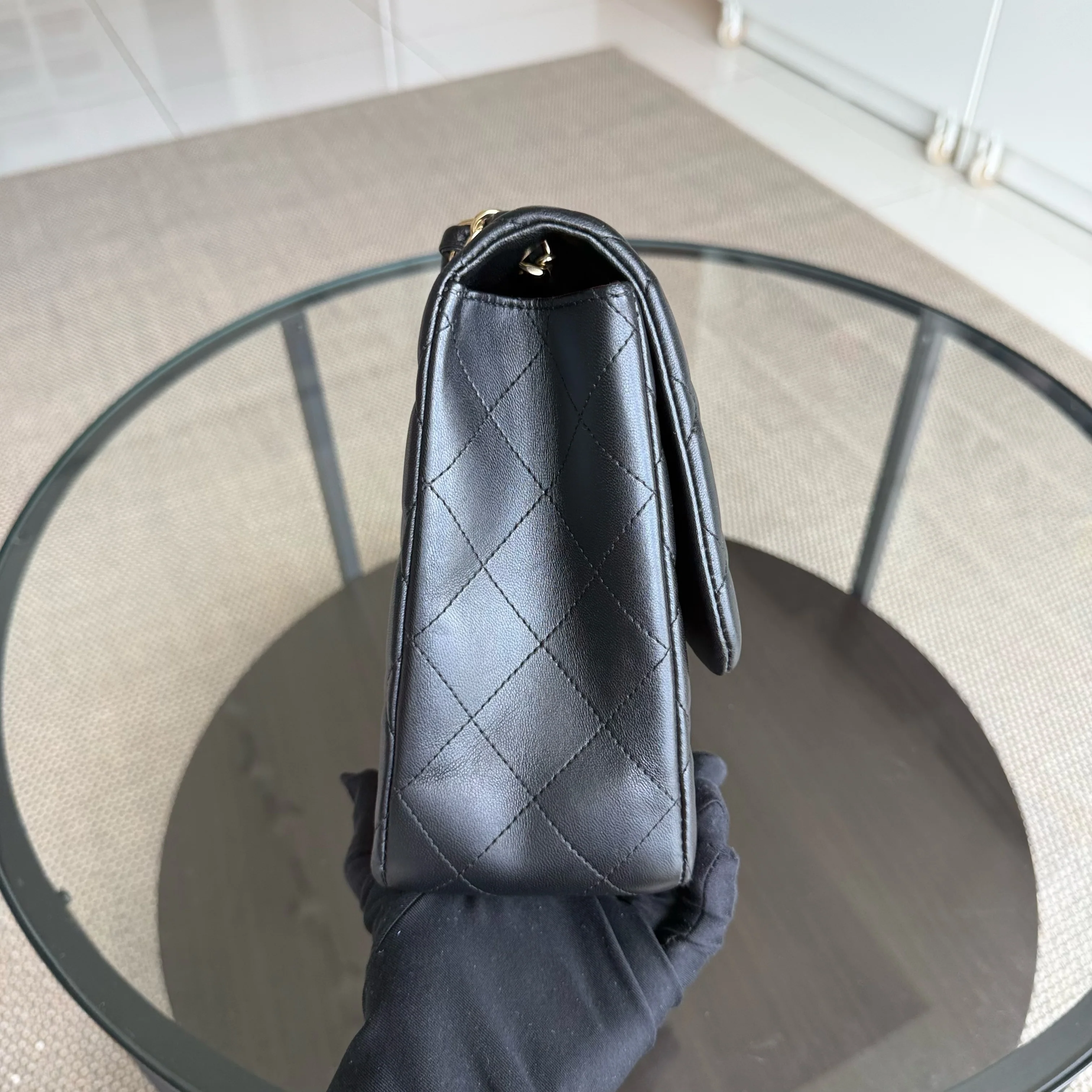 Chanel Classic Flap Jumbo - 30CM Single Flap Quilted Lambskin Black Gold Hardware