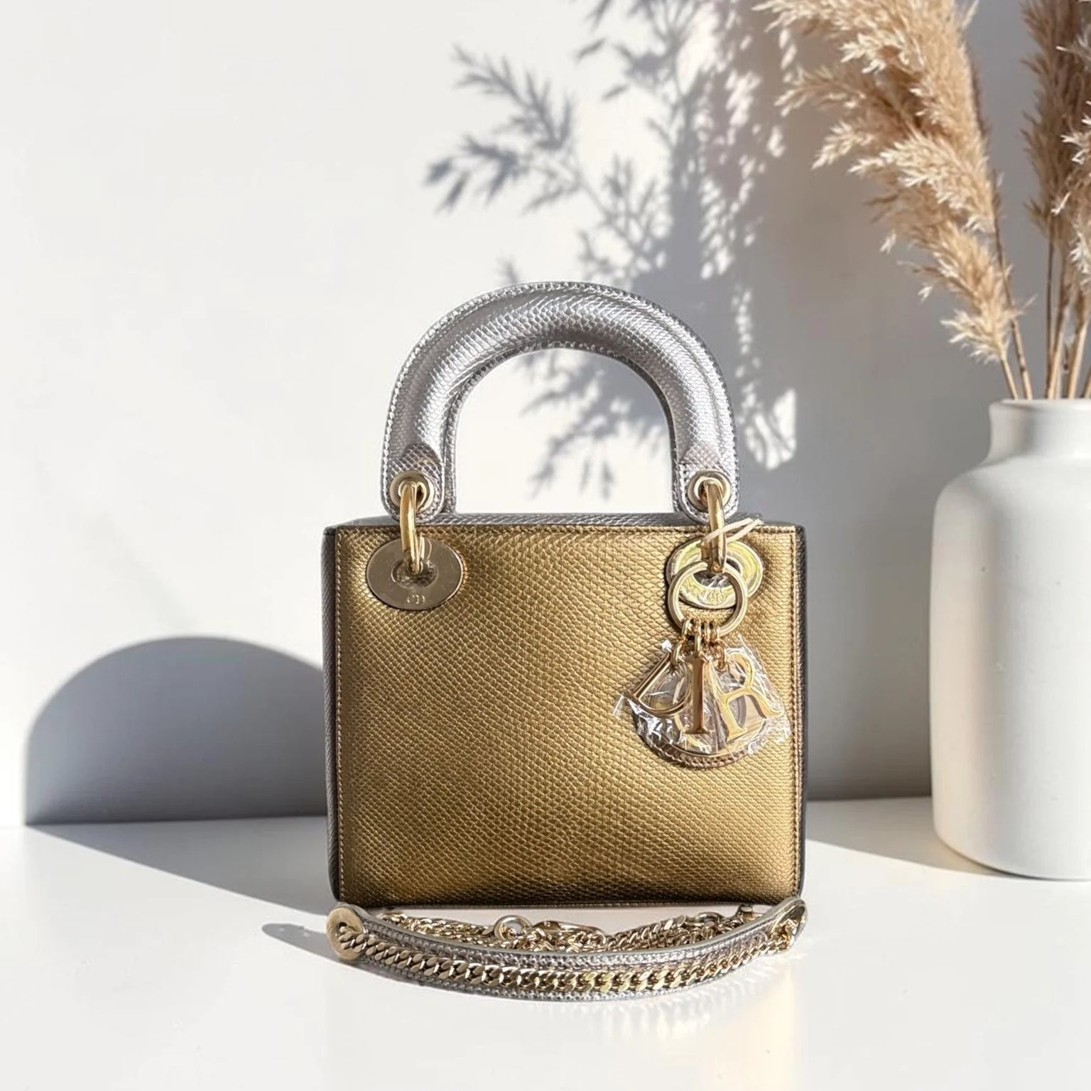 Dior Lady Mini - Exotic Lizard Two Tone Gold Hardware