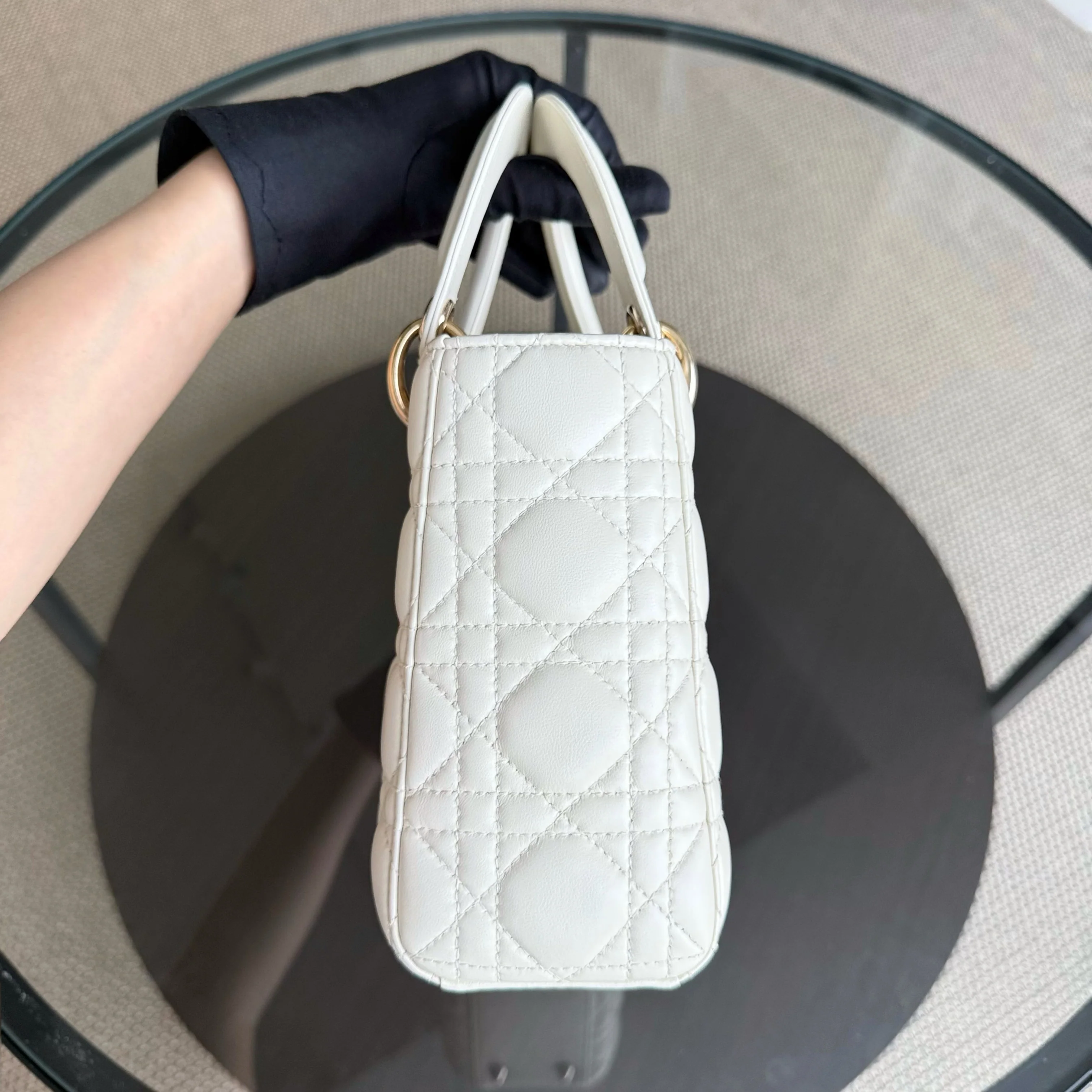 Dior Lady Small - Cannage Lambskin White Gold Hardware