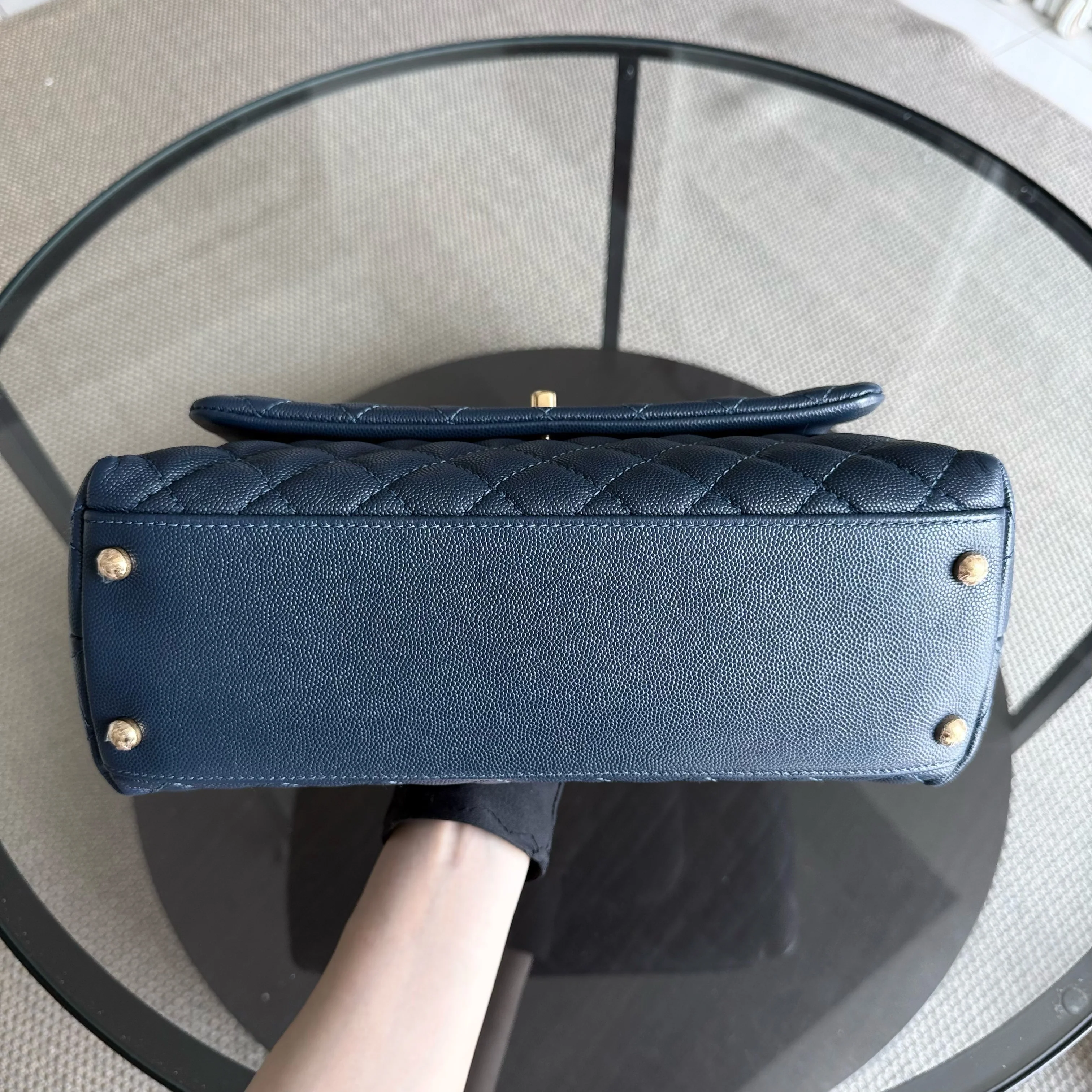 Chanel Coco Handle Medium - Caviar 29CM Quilted Dark Blue Gold Hardware Series 25