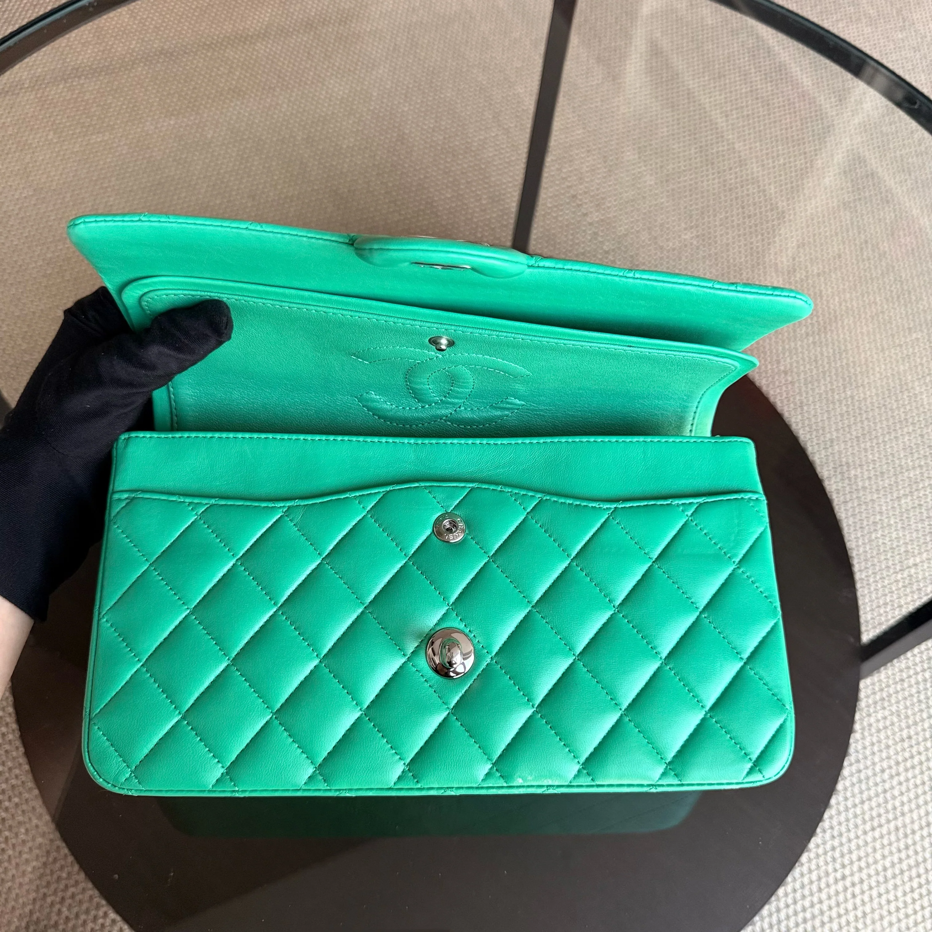 Chanel Classic Flap Medium - 25CM Quilted Lambskin Light Green Silver Hardware Series 16