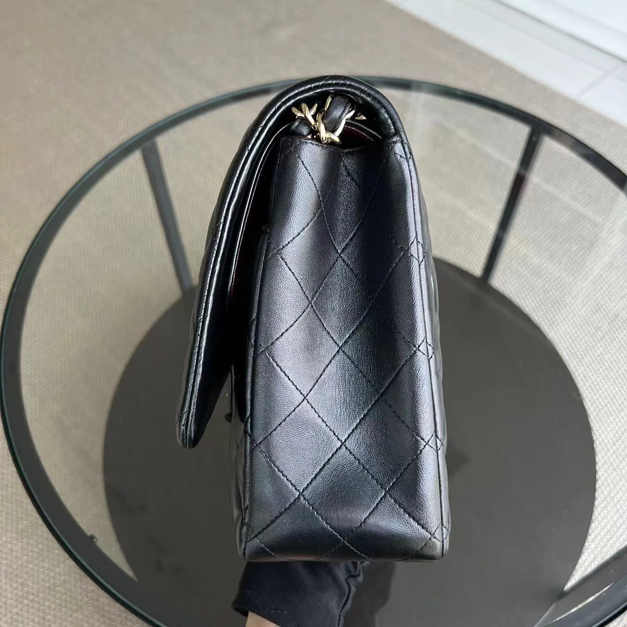 Maxi Classic Flap Double Flap Quilted Lambskin Black Golden Hardware Series 14