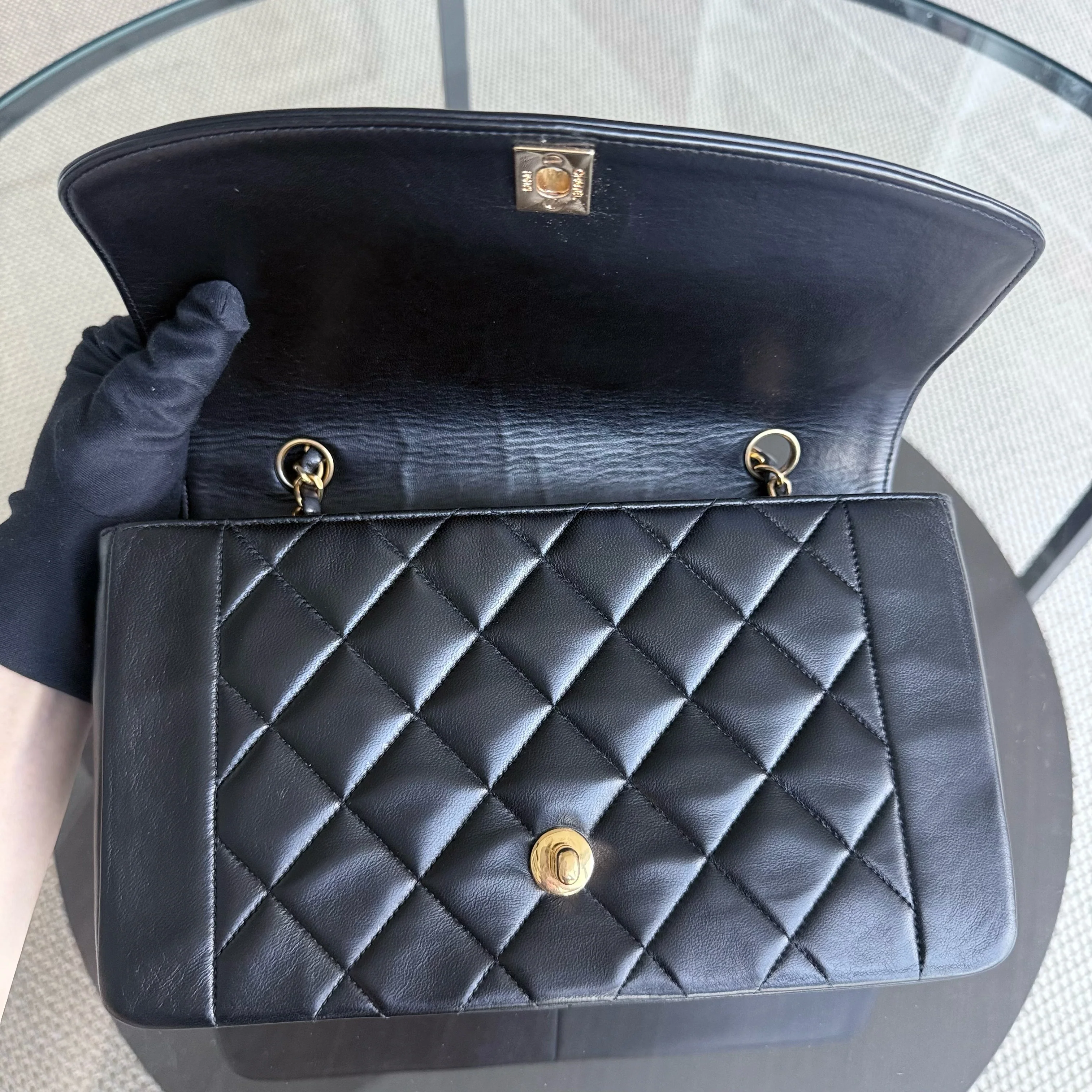 Chanel Diana Vintage - 25CM Quilted Lambskin Black Gold Hardware Series 2