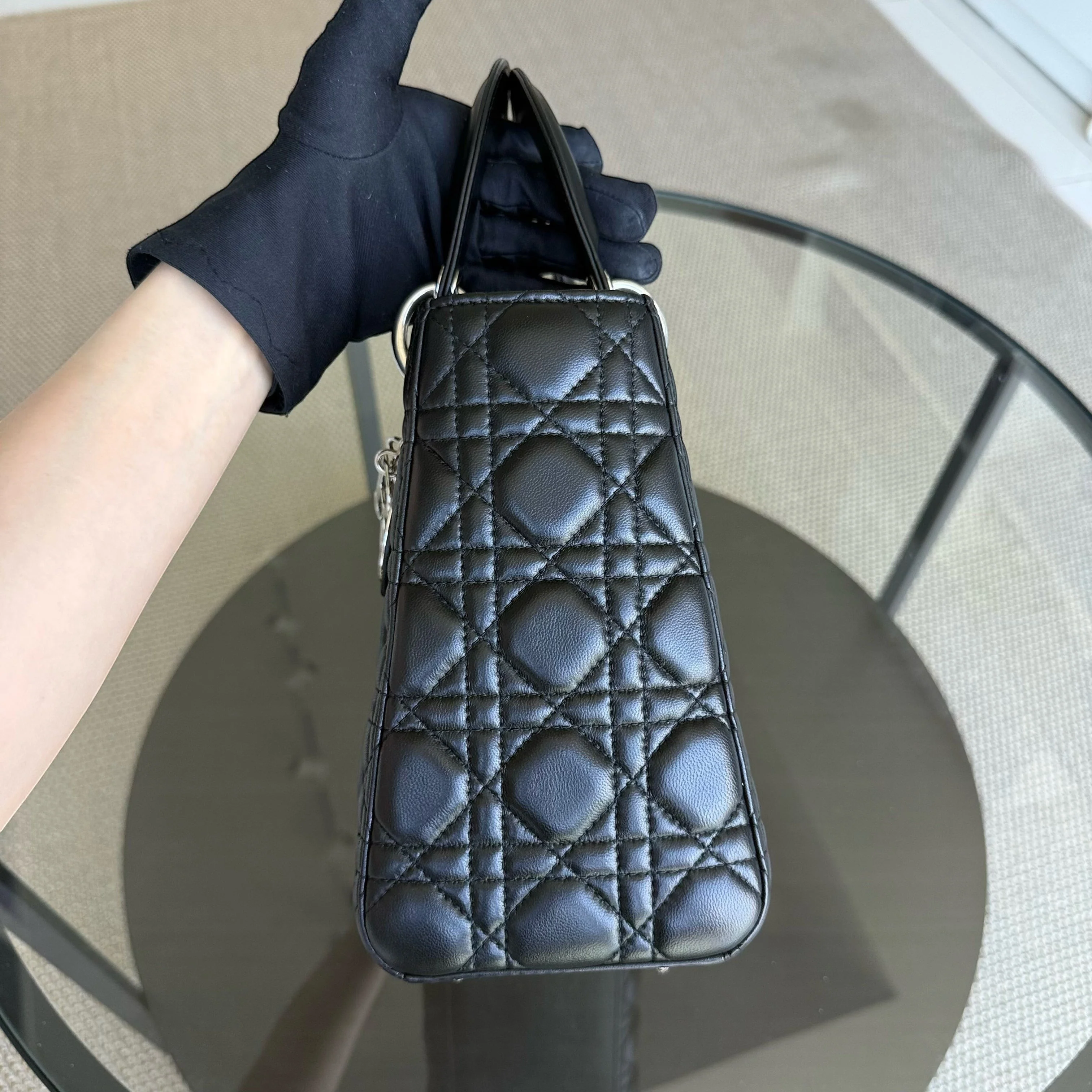 Dior Lady Medium - Cannage Lambskin Black Silver Hardware