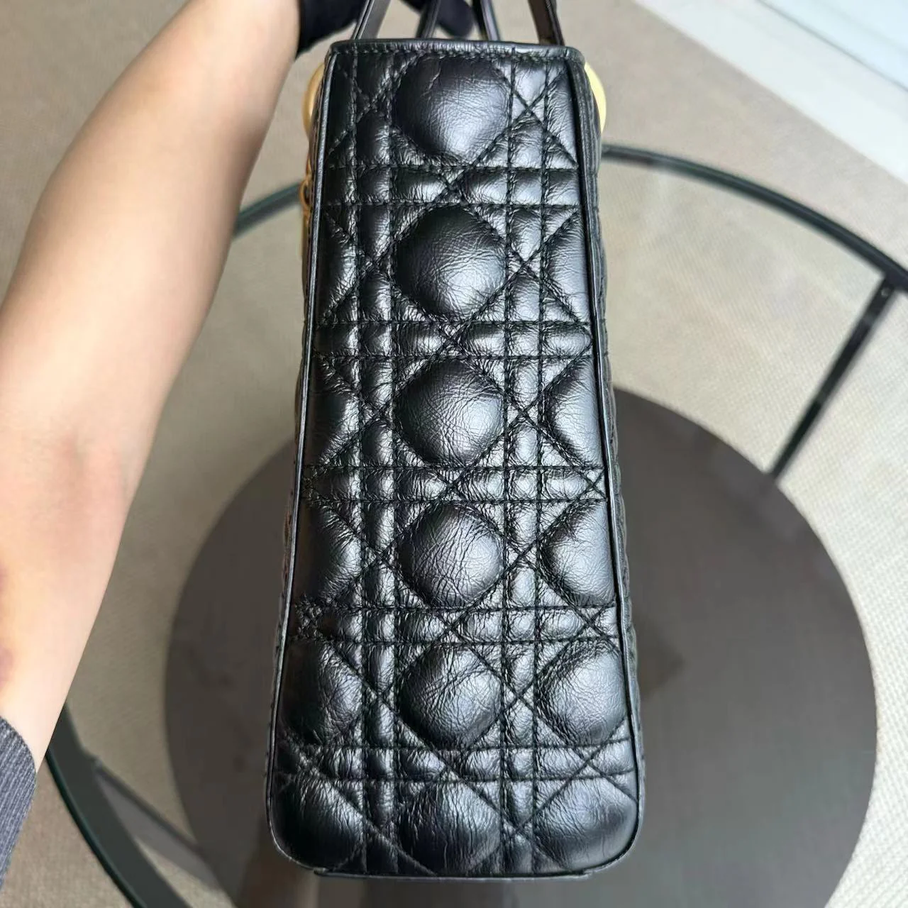 *Flap, Calfskin* Dior Lady Large - Cannage Calfskin Black Golden Hardware