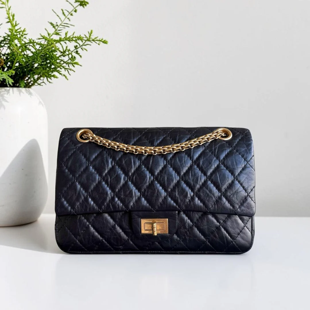 Chanel Reissue 2.55 225 - 24CM Quilted Aged Calfskin Black Gold Hardware