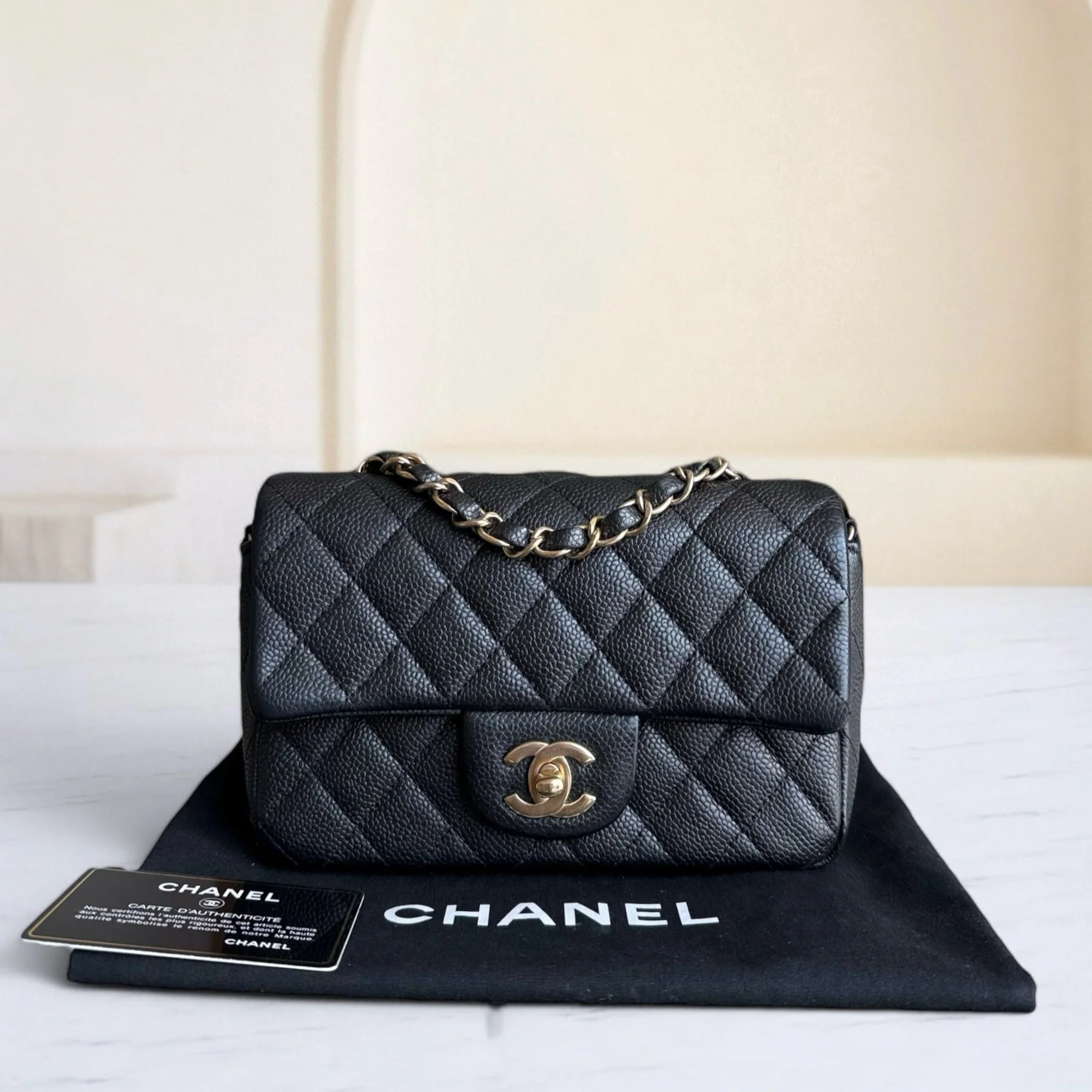 Chanel Classic Flap Mini - Caviar 20CM Quilted Grained Calfskin Black Gold Hardware Series 20