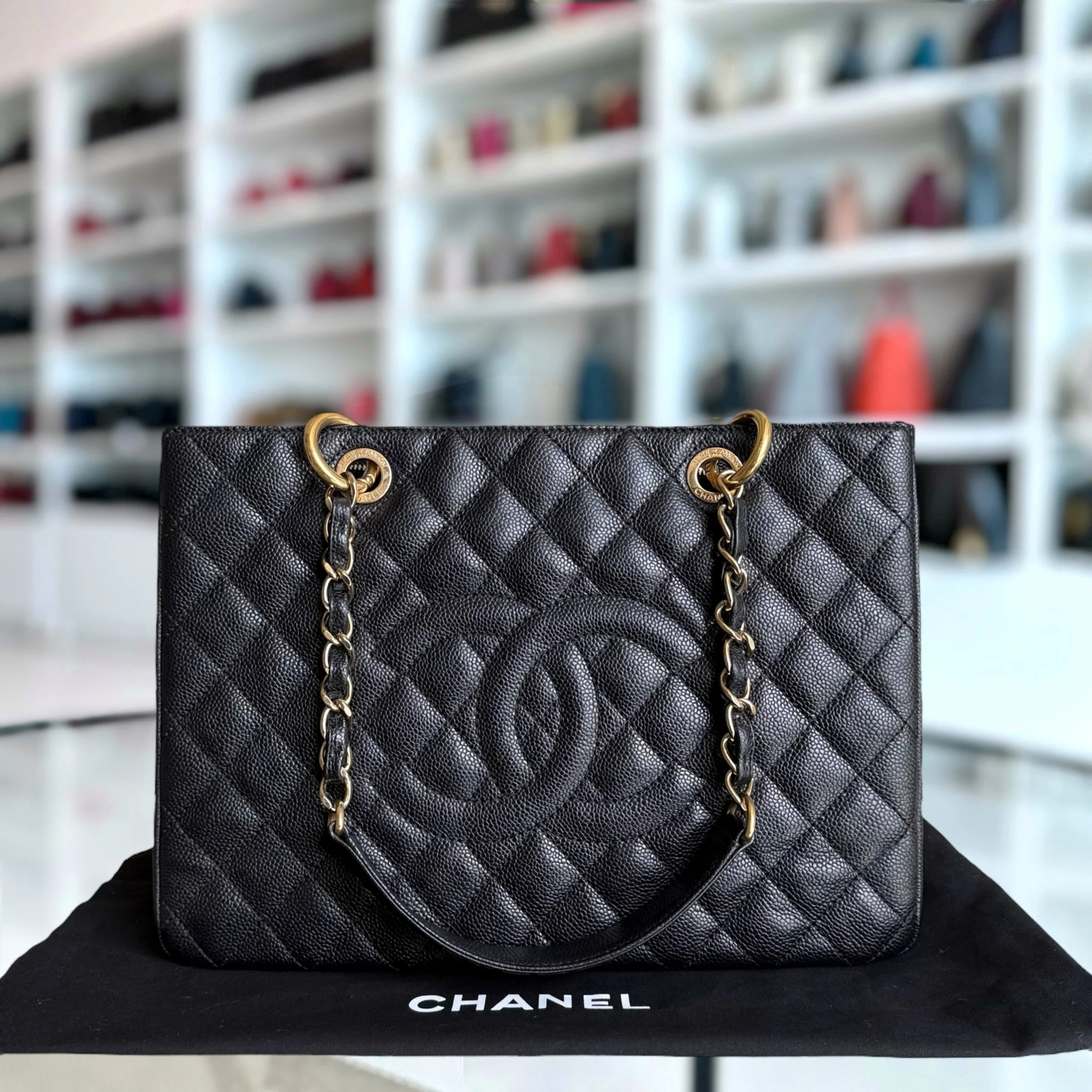Chanel GST Grand Shopping Tote - Caviar Quilted Black Gold Hardware Series 14