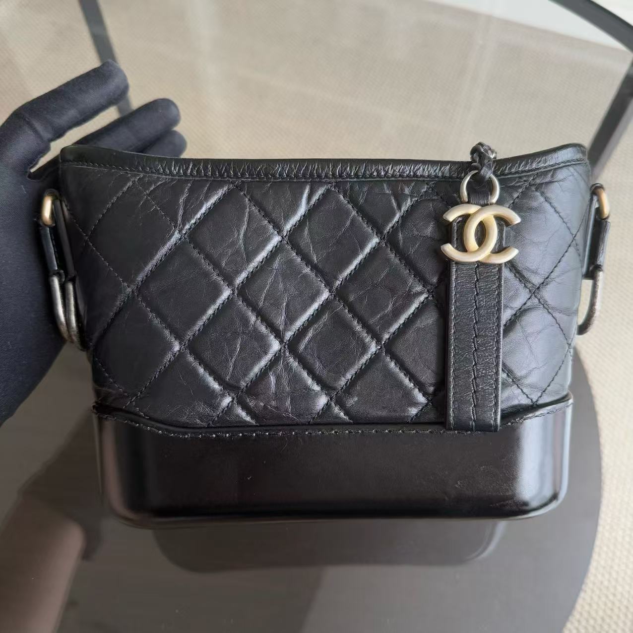 Chanel Gabrielle Small - Quilted Calfskin Black Two-tone Gold Hardware Series 24