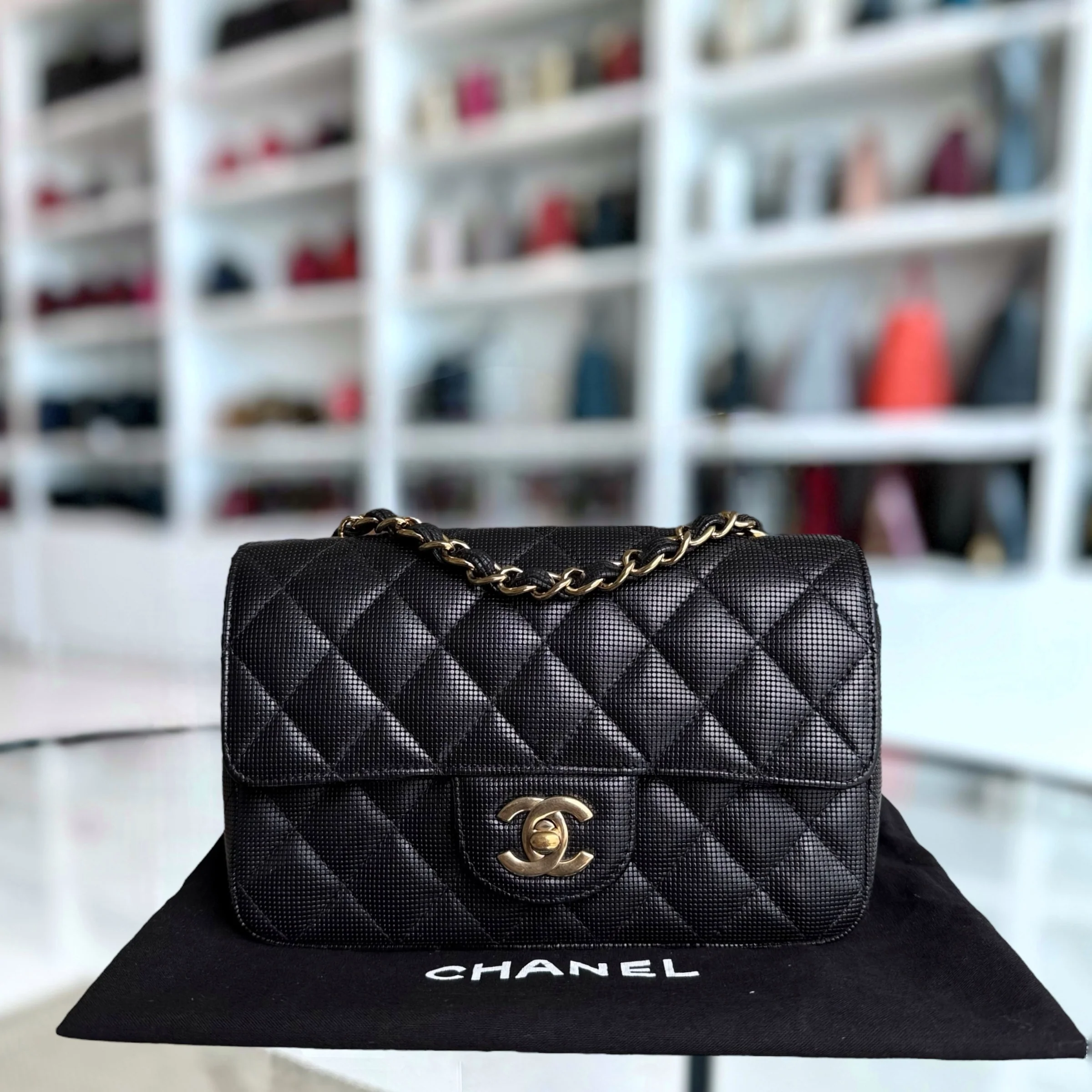 Chanel Classic Flap Mini - Pixelated Calfskin 20CM Limited Edition Quilted Black Gold Hardware Series 21