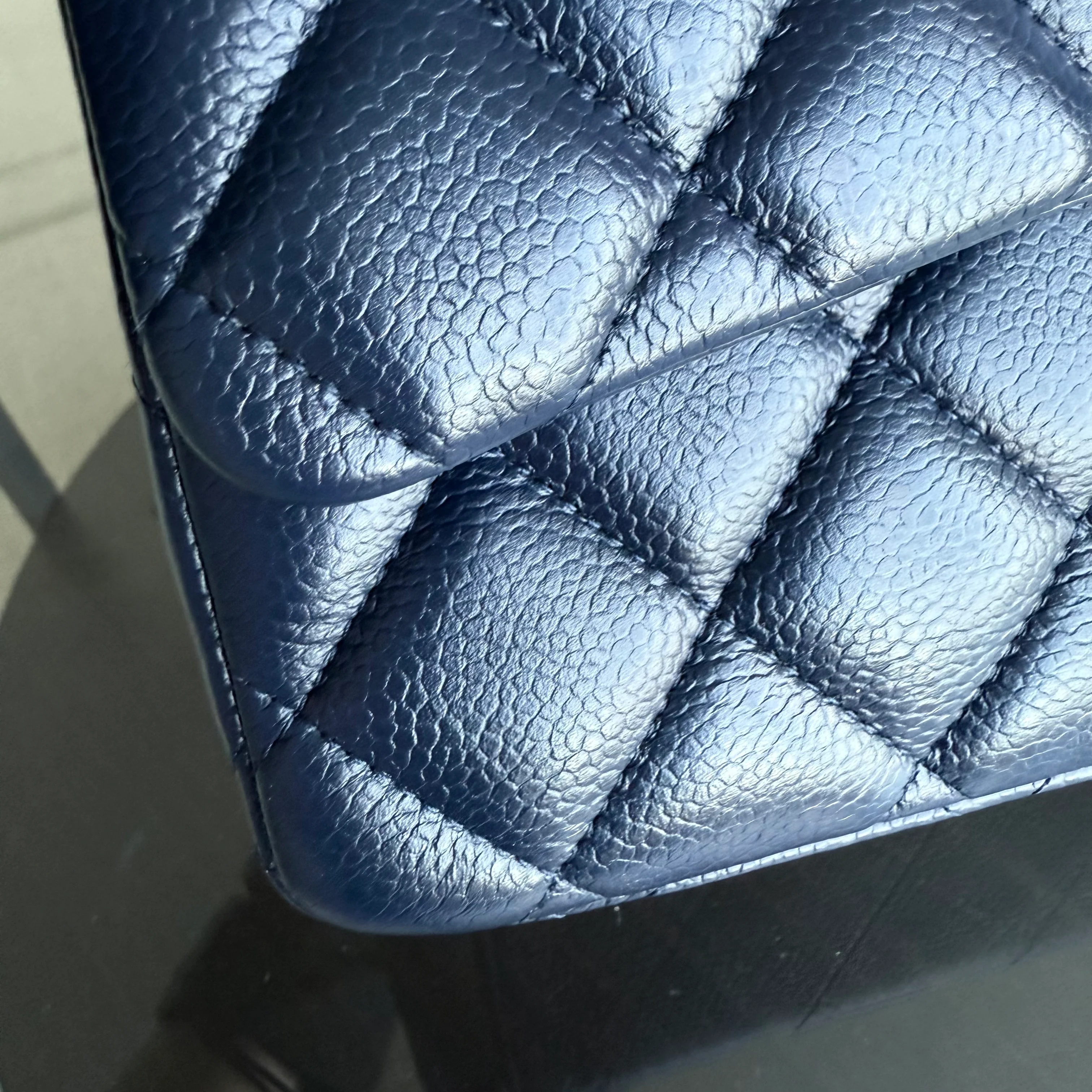 Chanel Classic Flap Maxi - Caviar 33CM Double Flap Quilted Dark Navy Blue Silver Hardware Series 15