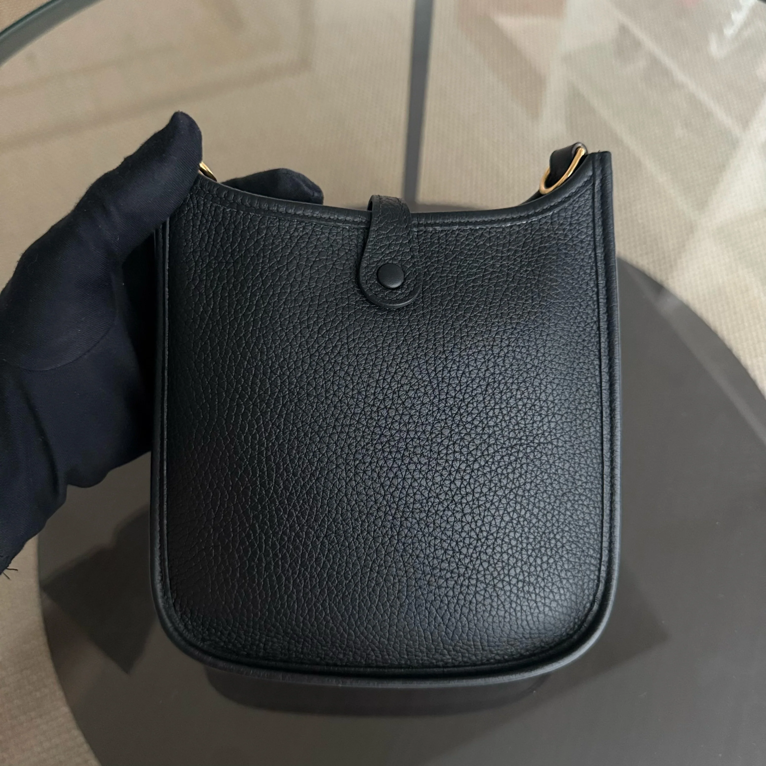 Hermes Evelyn Mini - Clemence Y Stamp Black Gold Hardware