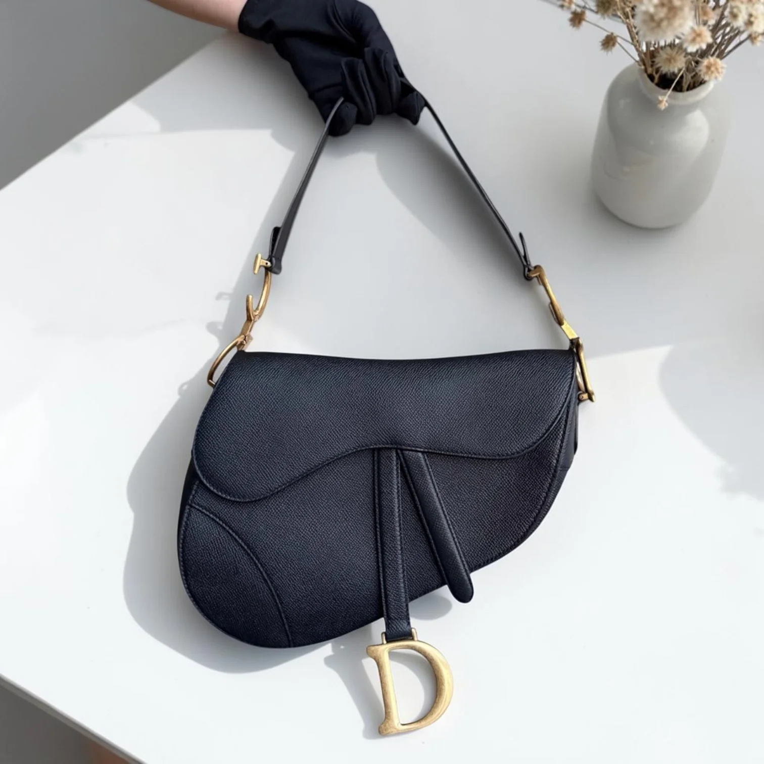 Dior Saddle Medium - Caviar Grained Calfskin Black Gold Hardware