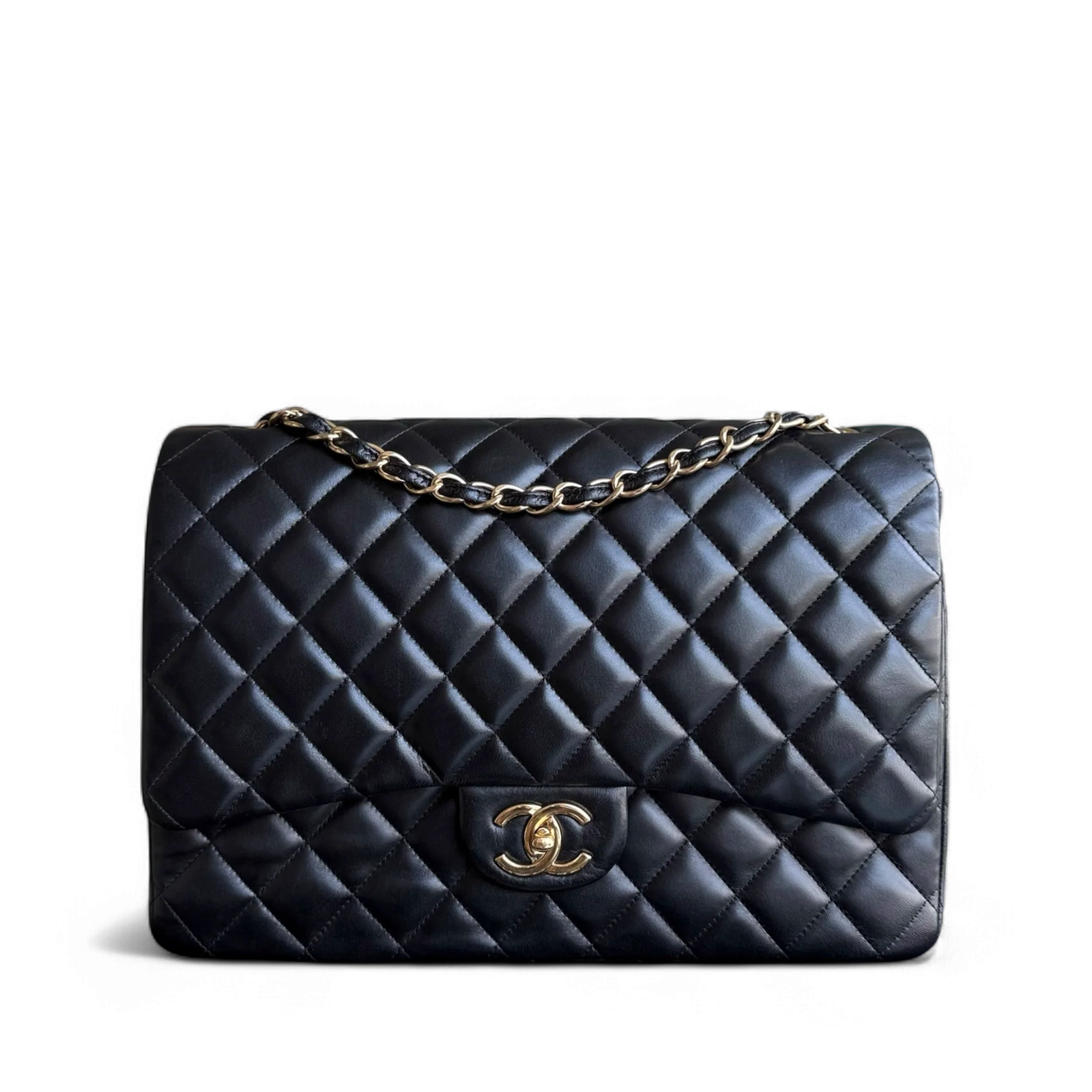 Chanel Classic Flap Maxi - Double Flap 33CM Quilted Lambskin Black Gold Hardware Series 15