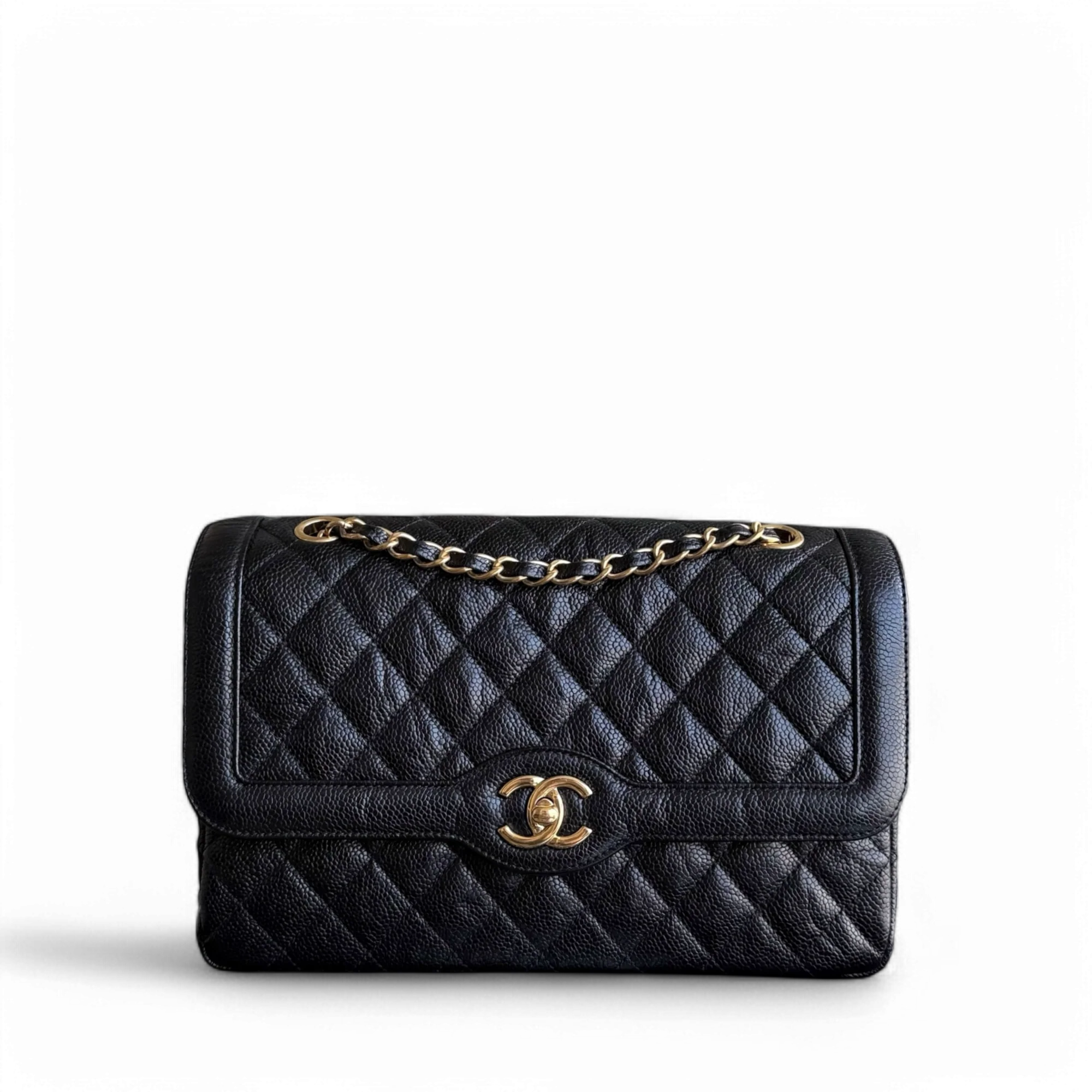 Chanel Seasonal Two-Tone Flap - Caviar 28CM Quilted Black Gold Hardware Series 21